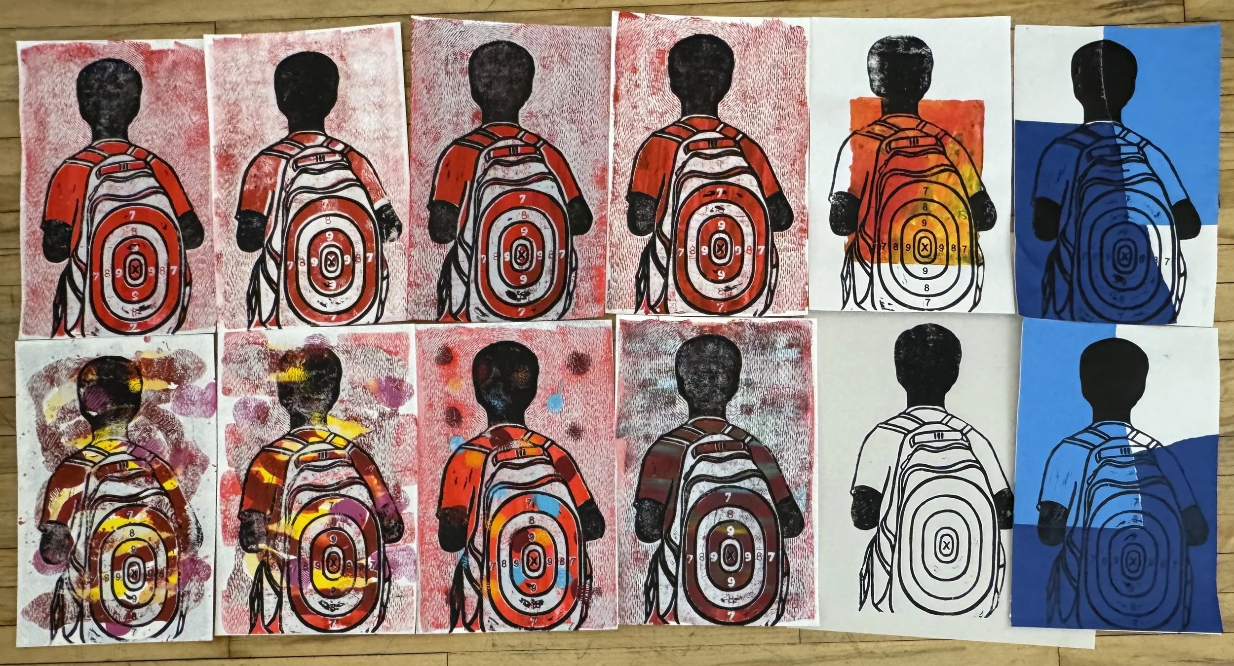 School Shooting: Linocut series