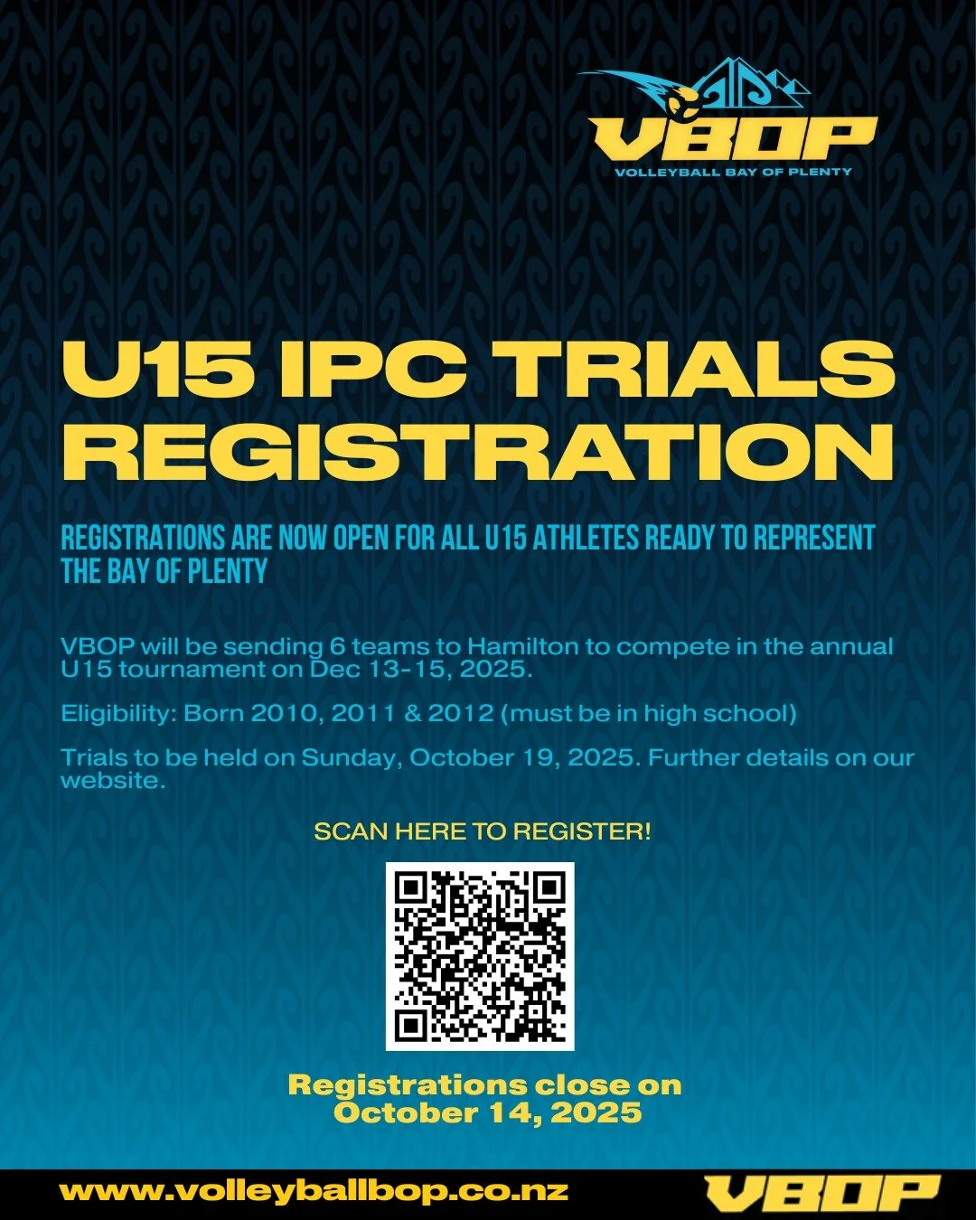 ⏰ Countdown&rsquo;s on! Just days left to register for VBOP U15 IPC Trials!

If you&rsquo;re born in 2010&ndash;2013 and in high school, this is your time to shine 💫

Sign up now 👉 www.volleyballbop.co.nz/representative