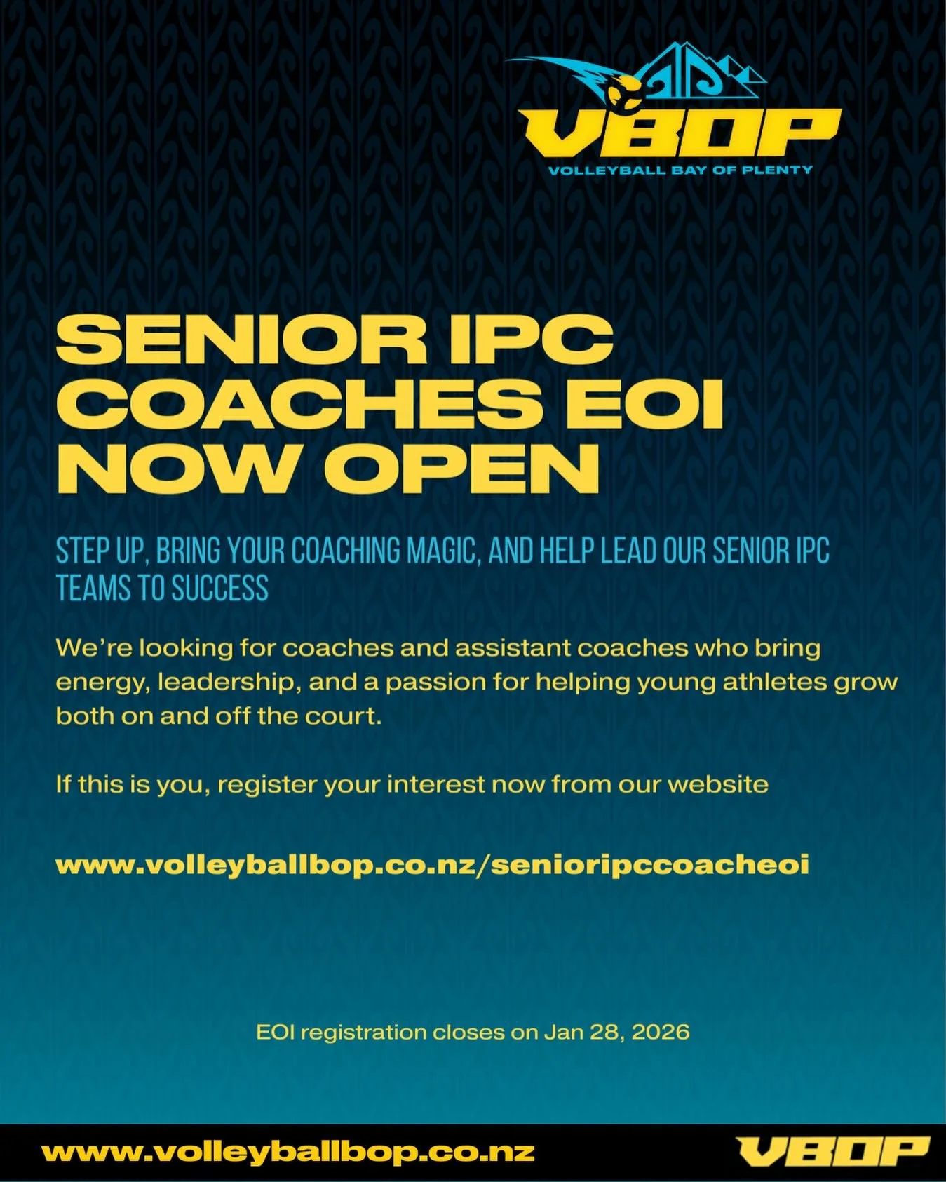 🏐 Calling all coaches! 🏐

Bring your passion, energy, and skills to Senior IPC and help lead the Bay&rsquo;s top volleyball talent! Whether you&rsquo;re ready to inspire, guide, or make an impact on the court, we want to hear from you.

Submit your