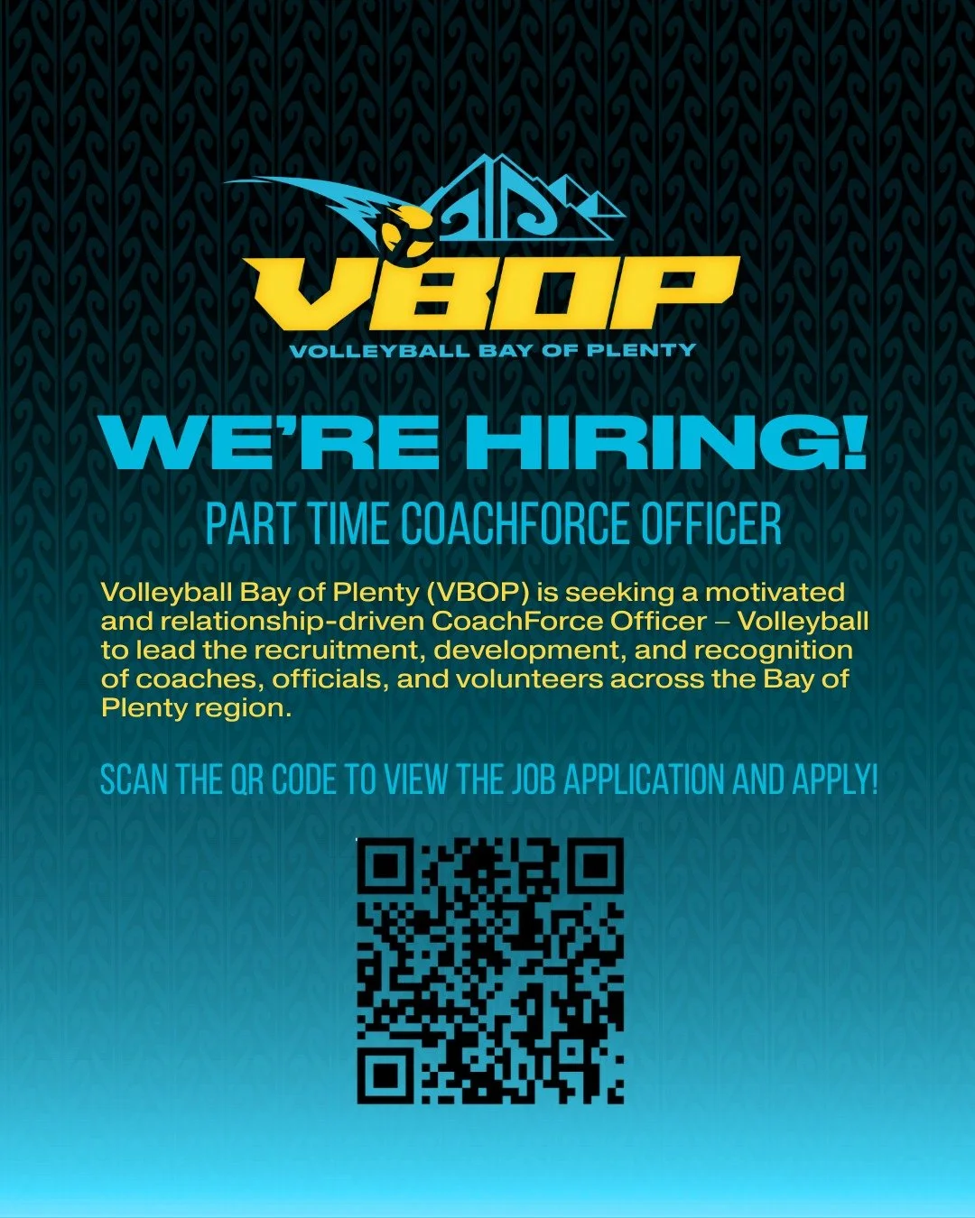 We&rsquo;re hiring!

Volleyball Bay of Plenty is looking for a Part-Time Coach Force Officer to help support and grow our volleyball community.

Scan the QR code to apply or click the link in our bio!