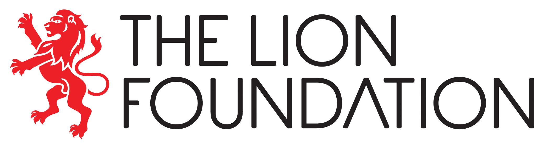 Logo of The Lion Foundation featuring a red lion and black text