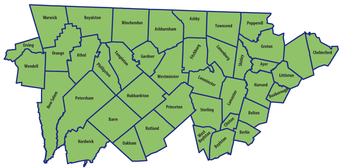 Map of Massachusetts counties with names labeled