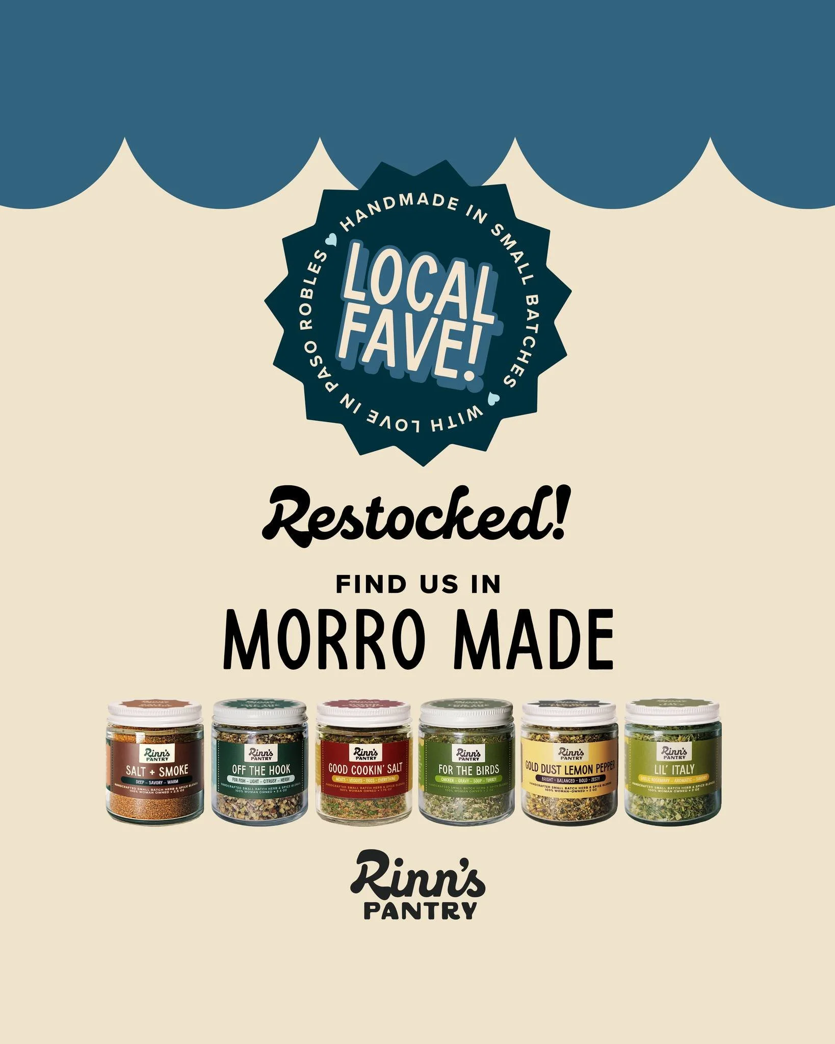 IN STOCK NOW! 
#RinnsPantry #PasoRoblesMade #SupportLocalMakers #MadeInPaso #SmallBatchBigFlavor #EatLocalCalifornia #PantryGoals #SeasonWithRinns #FlavorFirst #ShopSmall