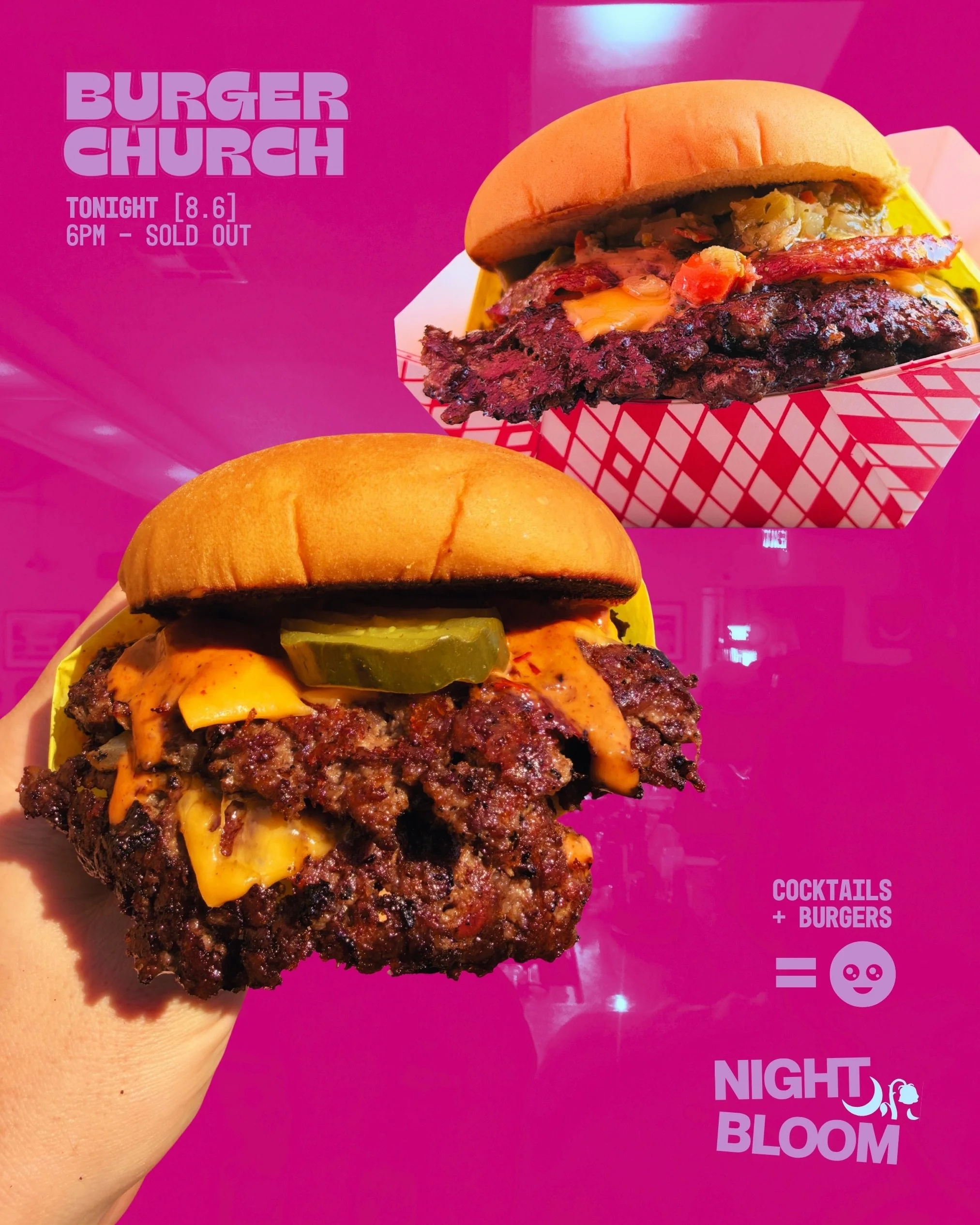 🚨🚨IMPORTANT ANNOUNCEMENT🚨🚨

It&rsquo;s burger time y&rsquo;all. Swing by tonight when we open at 5pm and stick around &rsquo;til 6pm on when our friends at @burgerchurchnola will be slinging the city&rsquo;s best smashburgers, plus chili dogs and