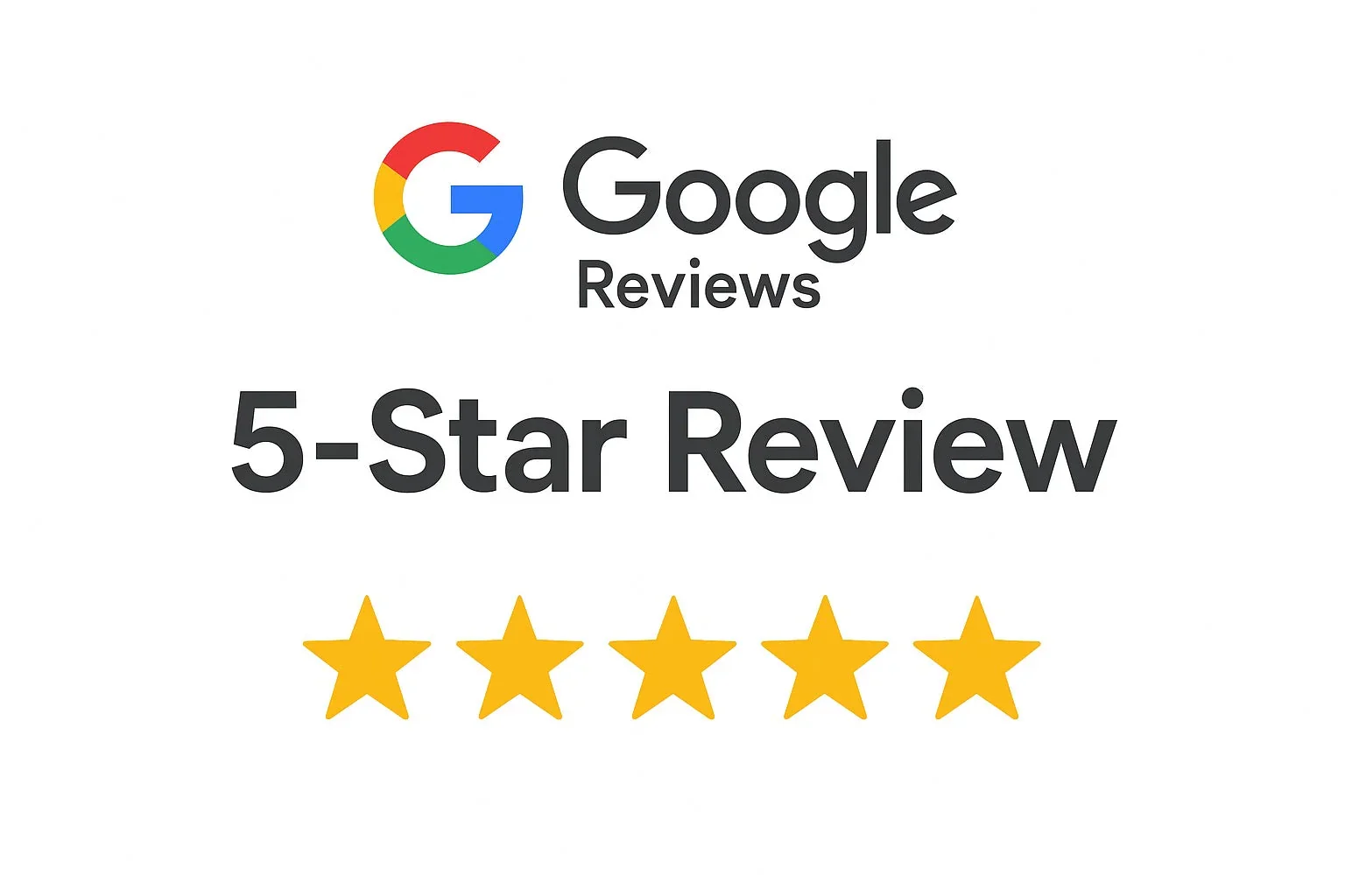 Google Reviews 5-star review graphic with five yellow stars.