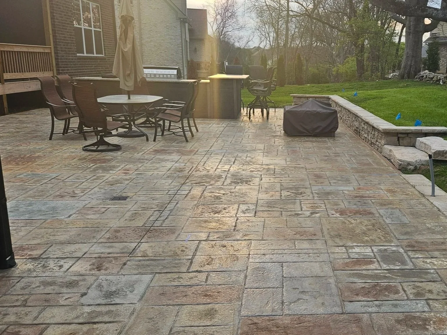 Custom stamped concrete patio outdoor living space Middle Tennessee