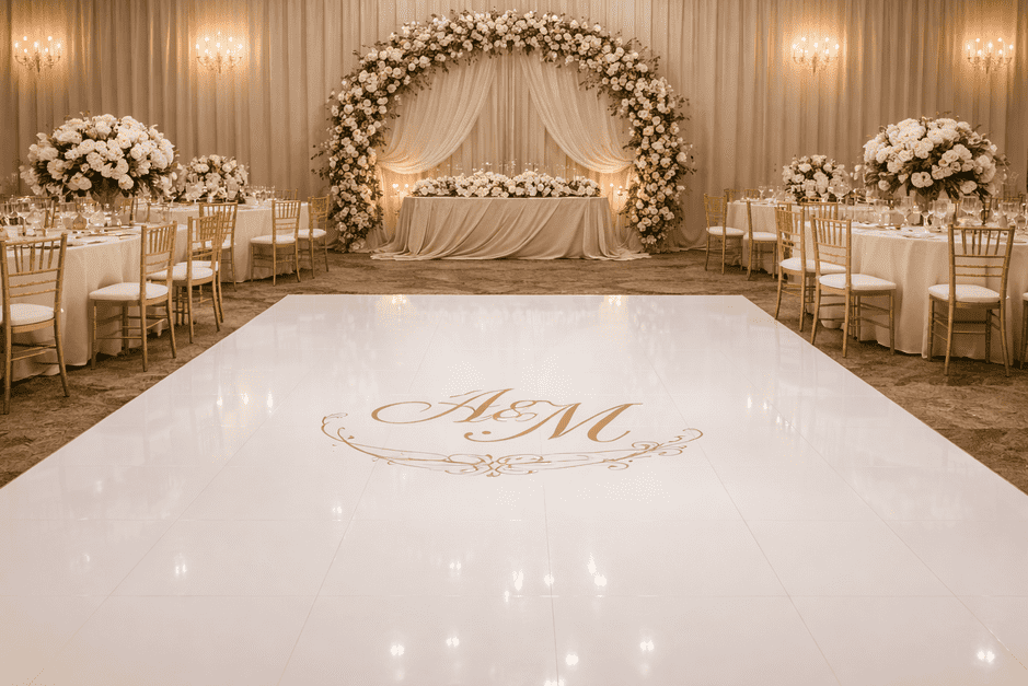 white vinyl flooring at wedding by PrimeVue Events