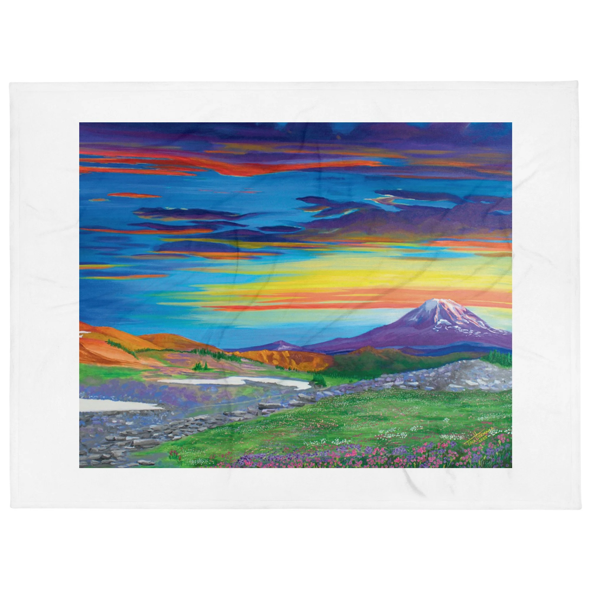 Throw Blanket - Original Art of Mount Adams Sunset