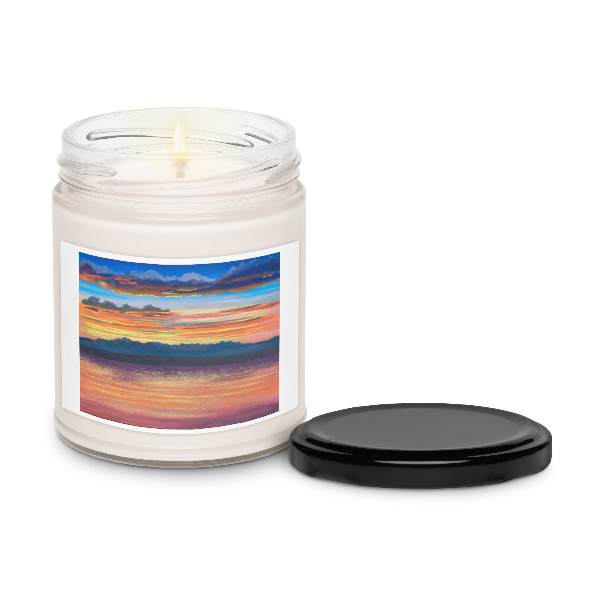 Scented Soy Candle - 9oz - Original Art Label "Camano Sunset"