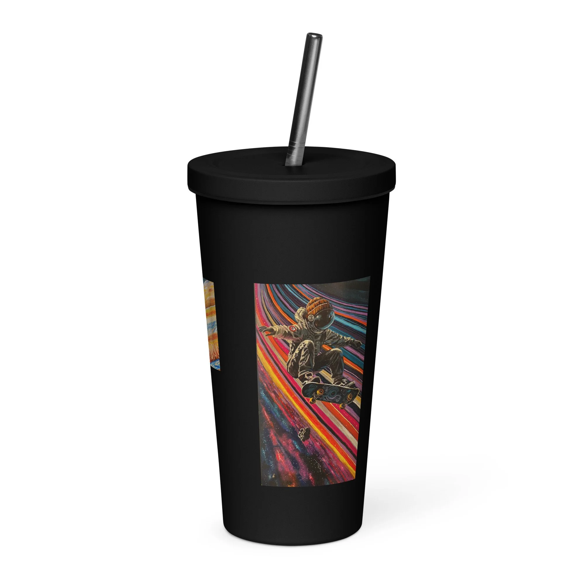 Insulated tumbler with stainless steel straw - Space Skater - Print of original art