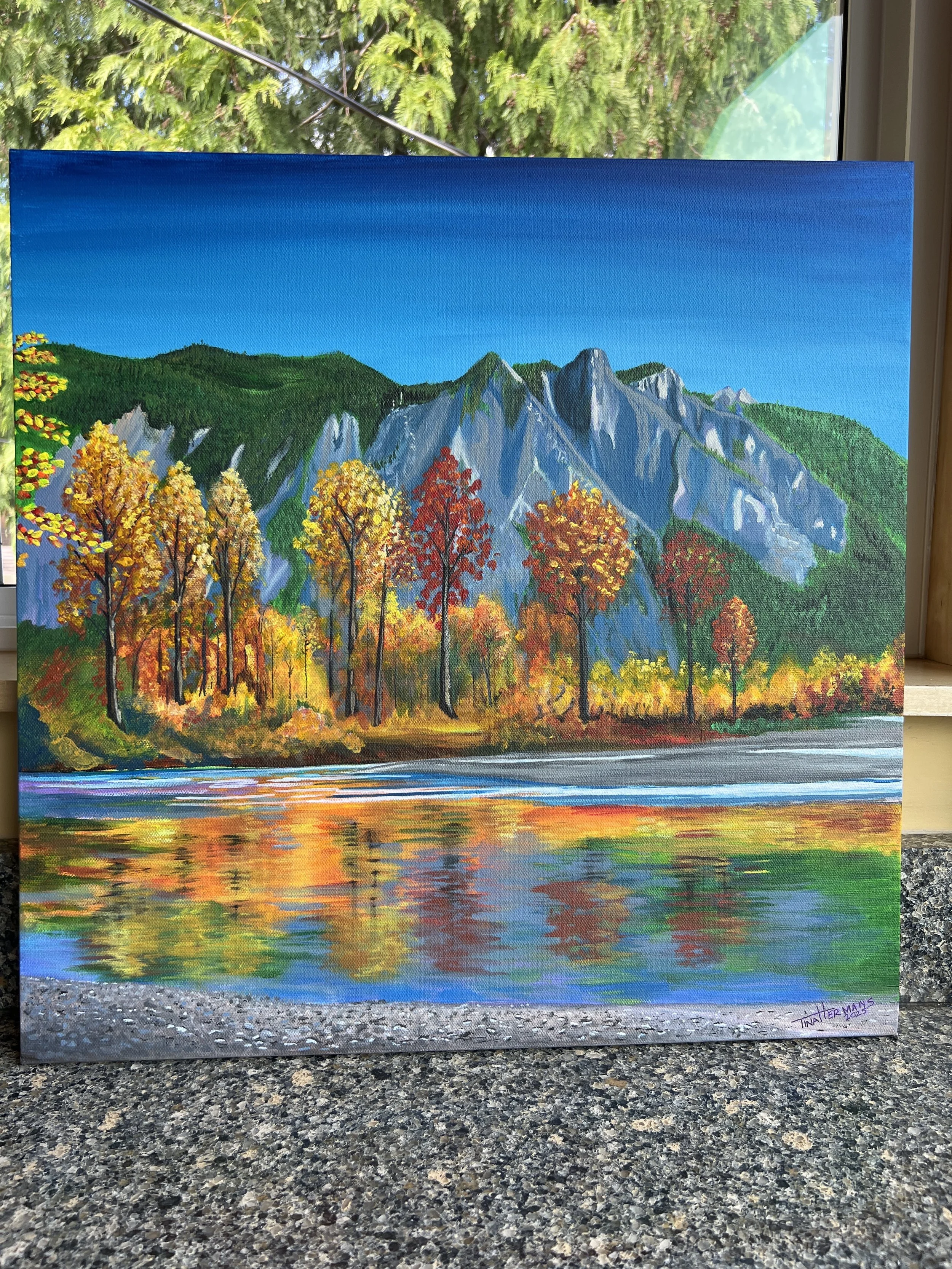 Fall Mount Si Above Forked Rivers - Original Painting 20"W x 20"H x 0.5"D