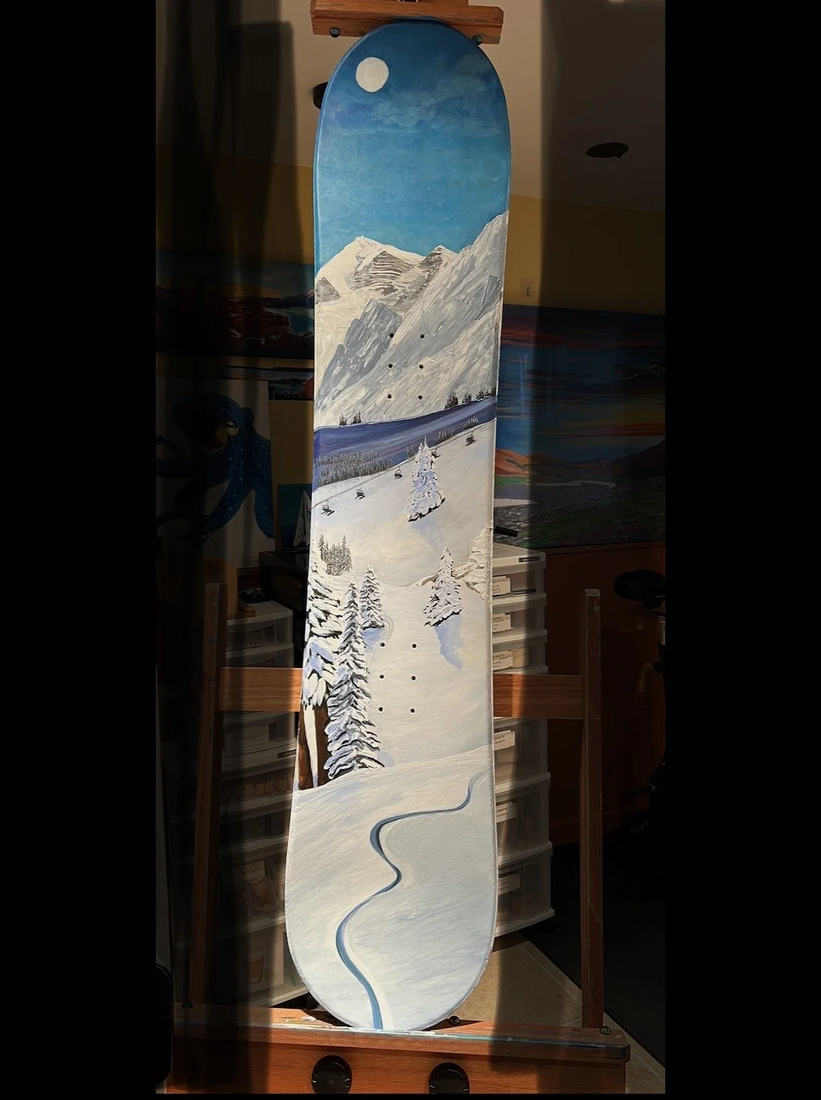 "First Track" - (“49.5”H x 10.5”W) Snowboard Wall Art