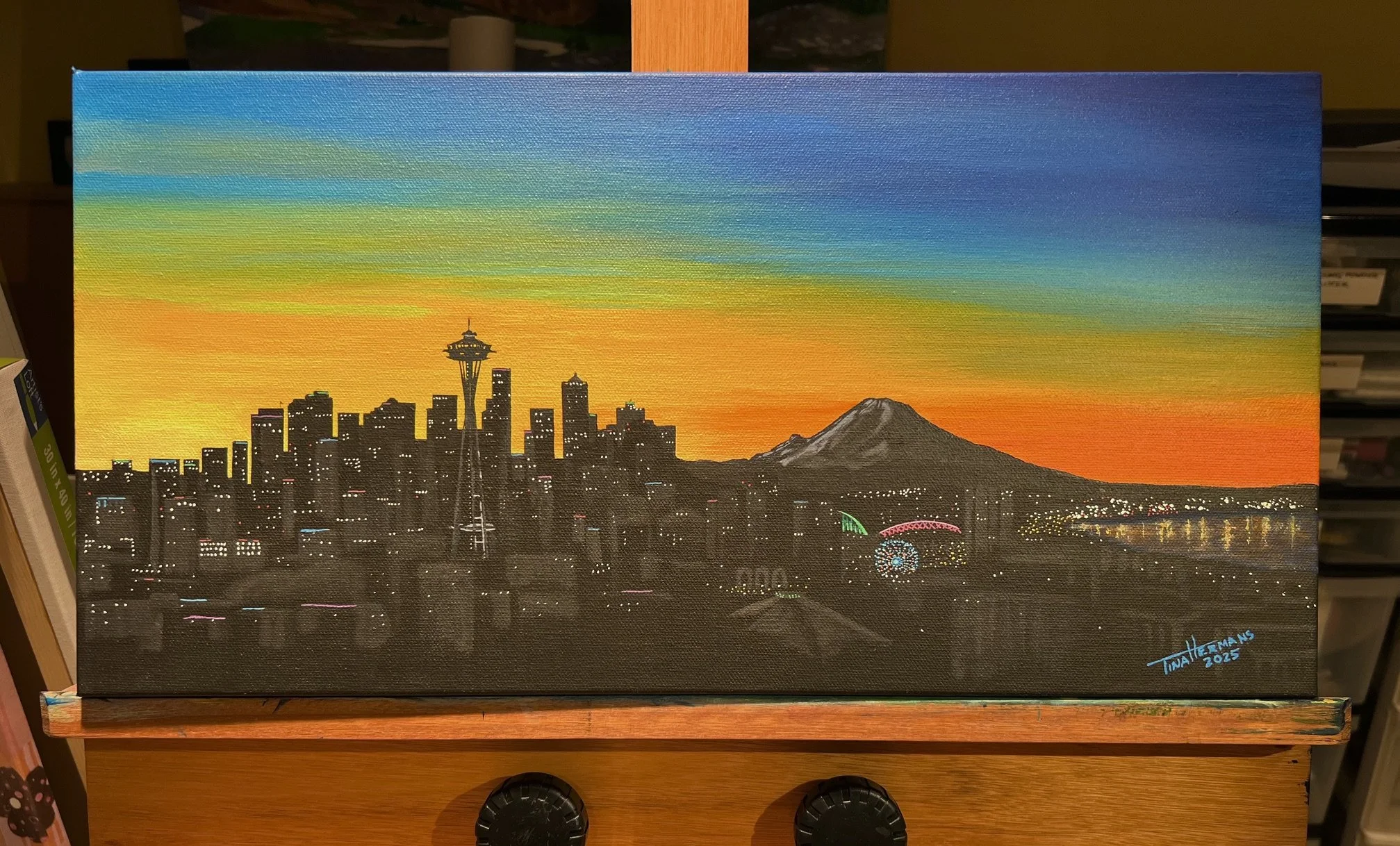 Seattle Sunrise FINAL painting on easel AUG2025.jpeg