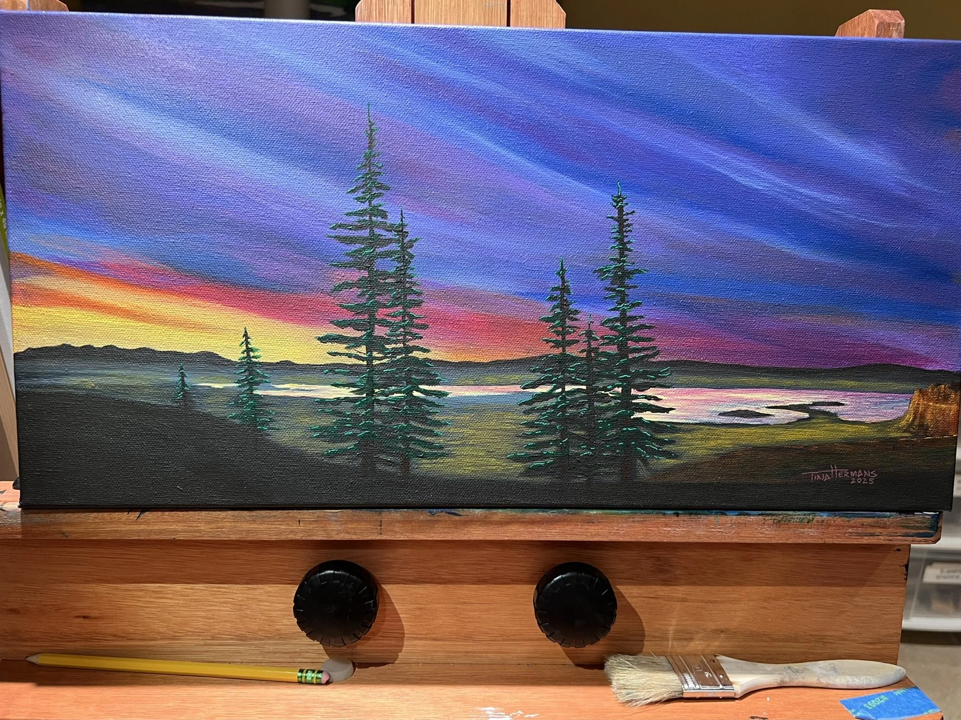 Serene Sunset Over Mountains - Original Acrylic Painting
