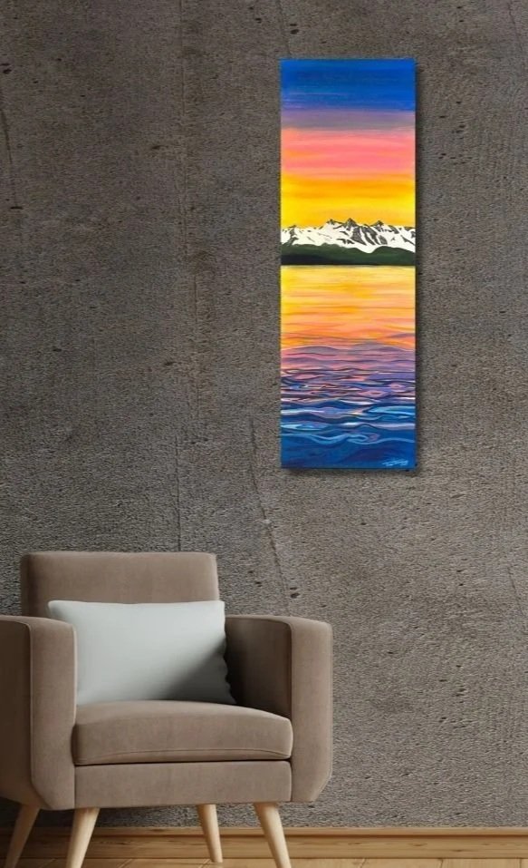 Mountain Range Sunset - (30"H x 10"W)