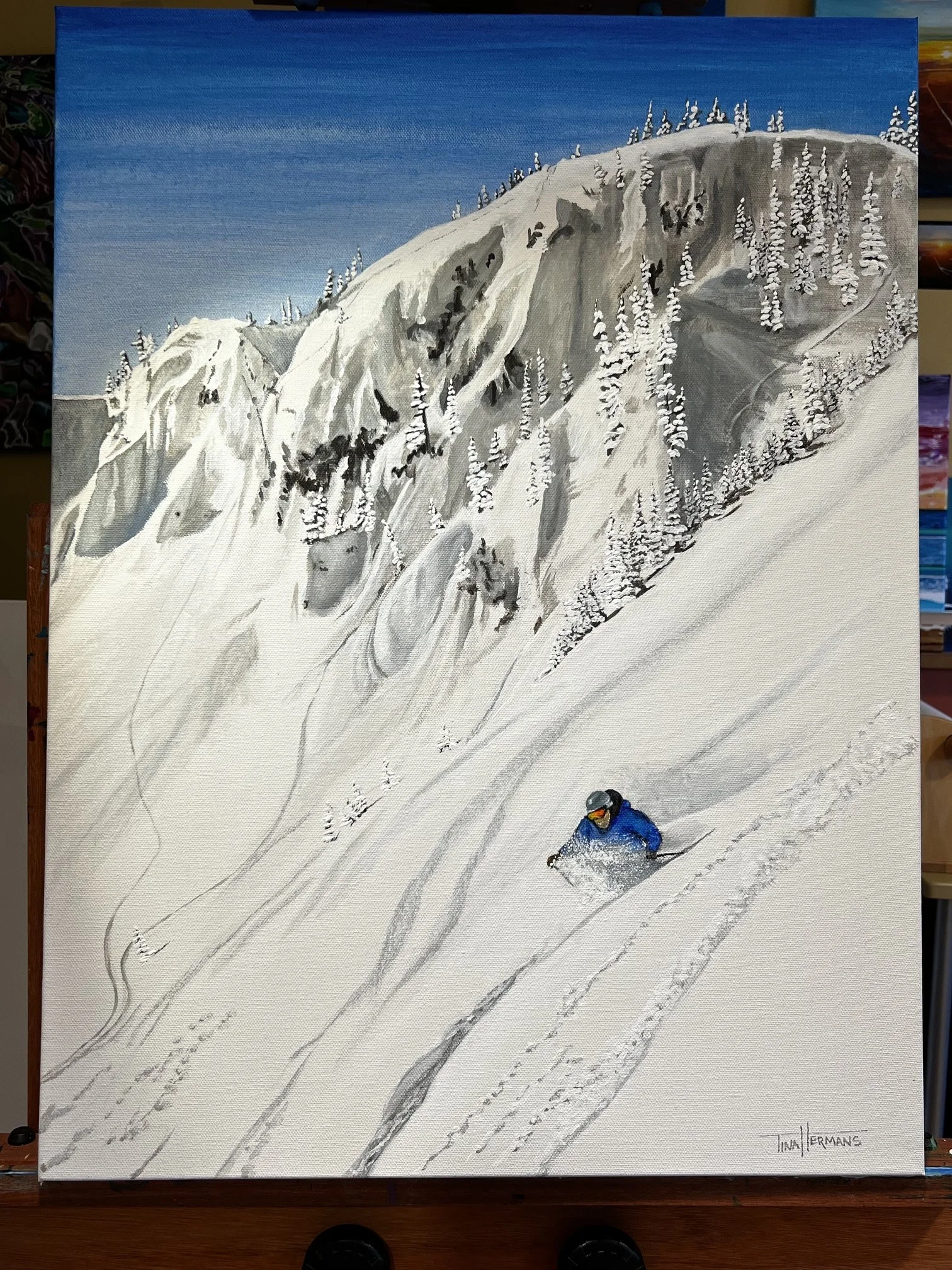 "The Lone Skier" (18"W x 24"H x 1.5"D)