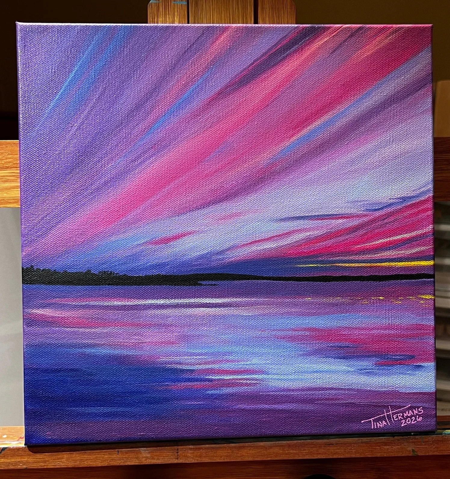 "Violet Afterglow" - 12"x12"x1.5"D Original Acrylic Painting on Canvas