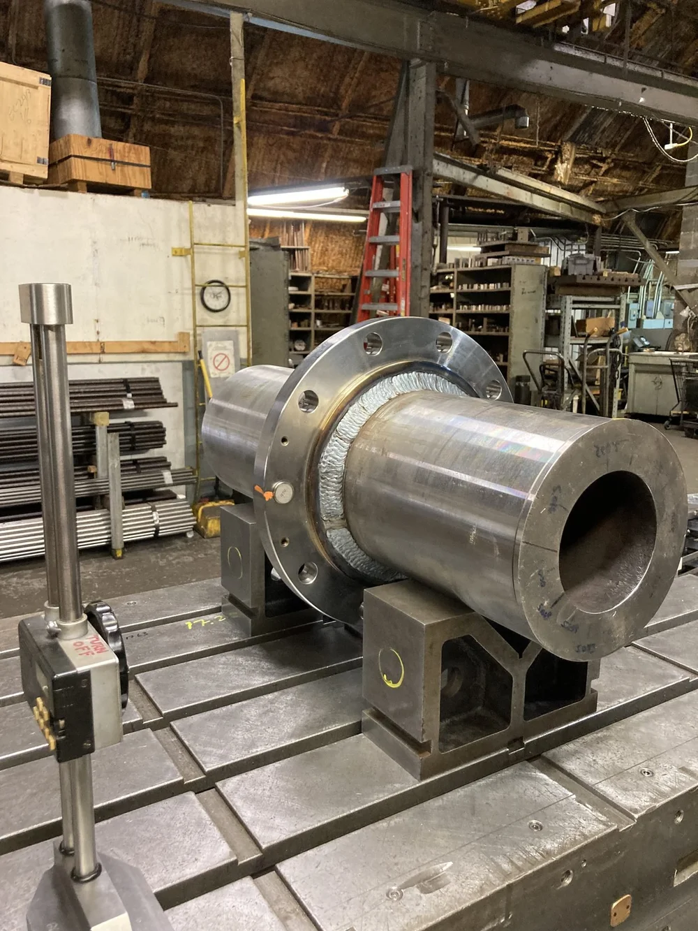 Large cylindrical weldment on the layout table