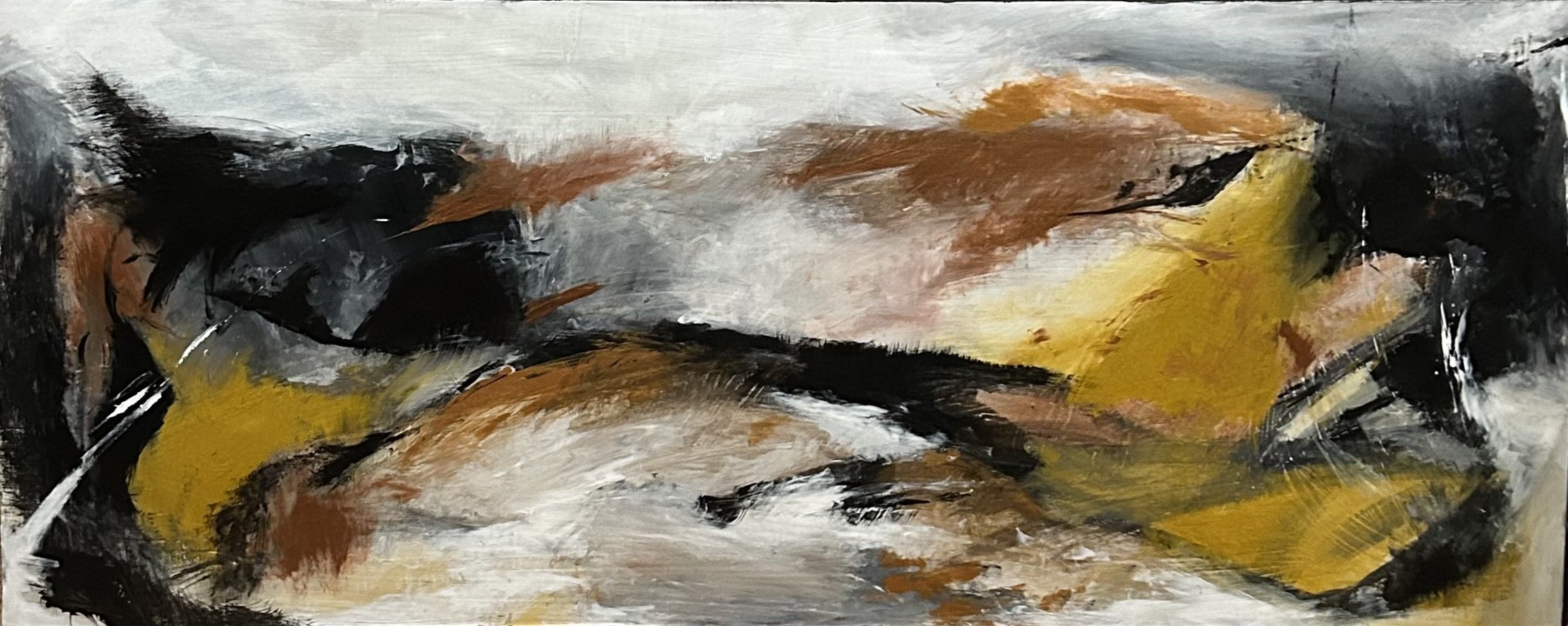 Missive.
Acrylic, housepaint, and oil on wood
32" x 96"