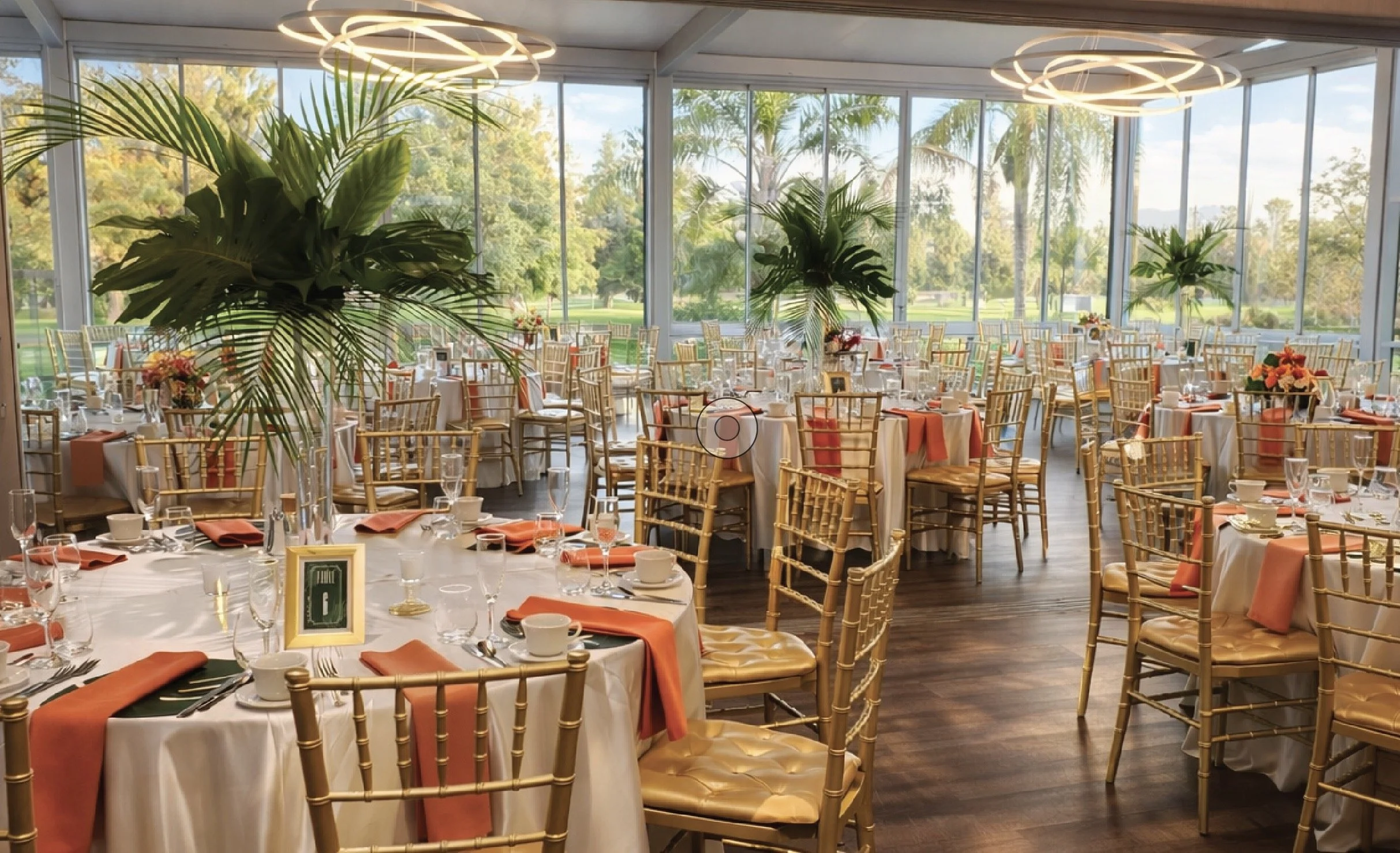 Banquet hall with set reception tables