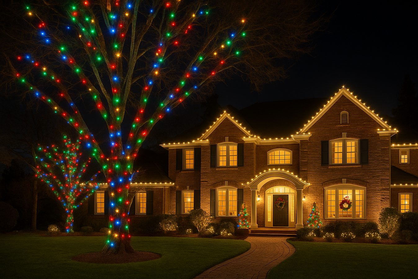 Holiday Canopy Uplights – Kirkland, WA: Brought festive cheer with timeless color palettes.