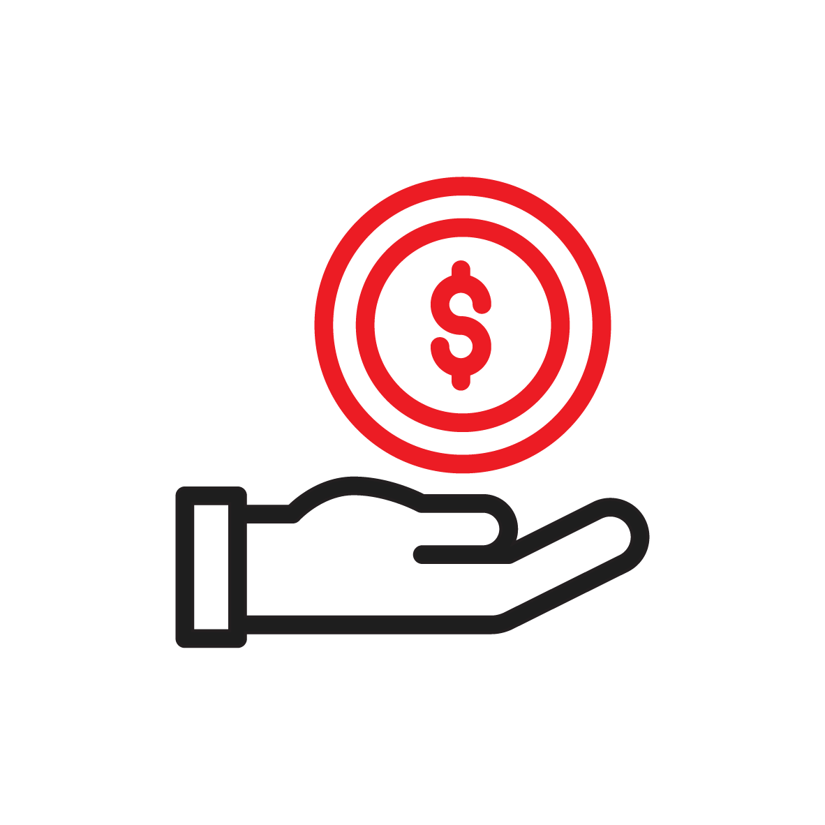 Illustration of a hand holding a coin with a dollar sign on it.