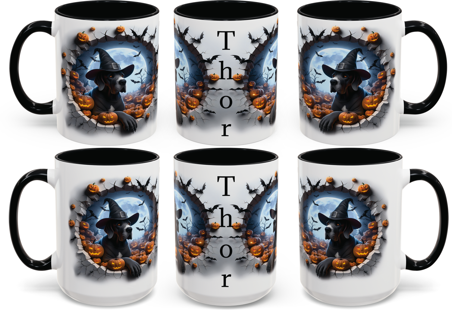 Personalized Halloween-Themed Great Dane Accent Coffee Mug | Spooky Decor, Coffee Lover Gift, Fall Mug, Witch Dog Mug, Personalized Halloween Cup