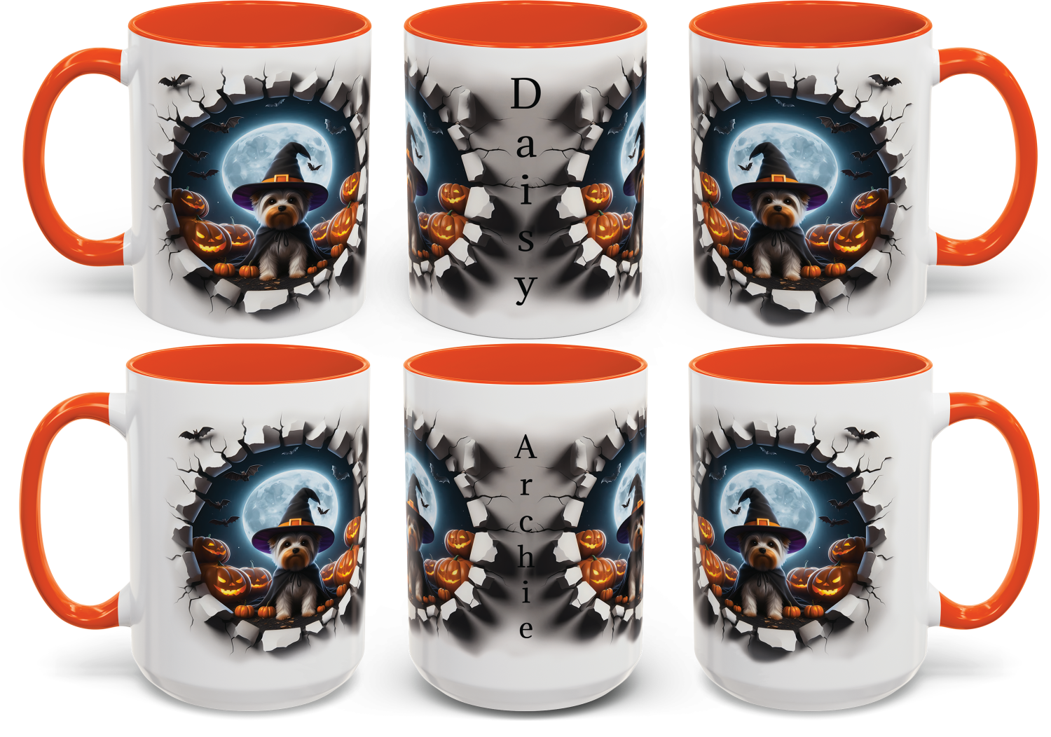 Personalized Halloween Yorkie Coffee Mug, Spooky Mug, Dog Mug, Pumpkin Mug, Trick or Treat Mug