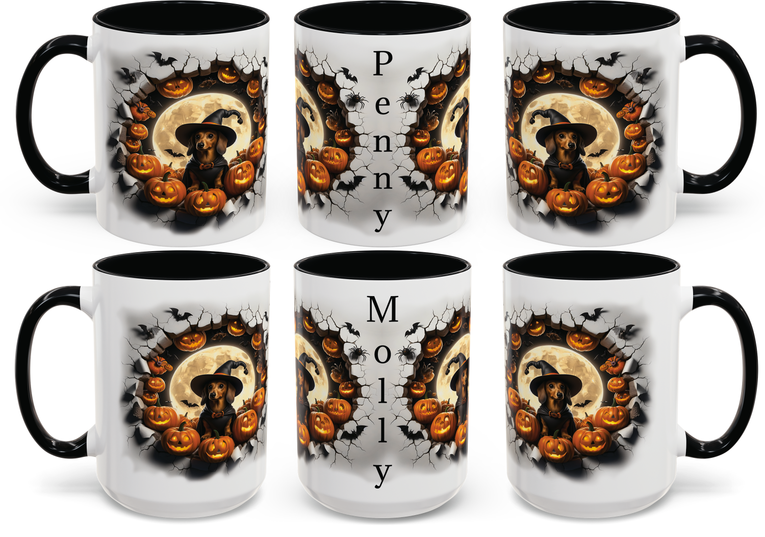 Personalized Halloween Dachshund Themed Coffee Mug,  Halloween Mug,  Custom Trick or Treat Mug, Spooky Decor, Pumpkin Lover Gift, Dog Enthusiast Cup