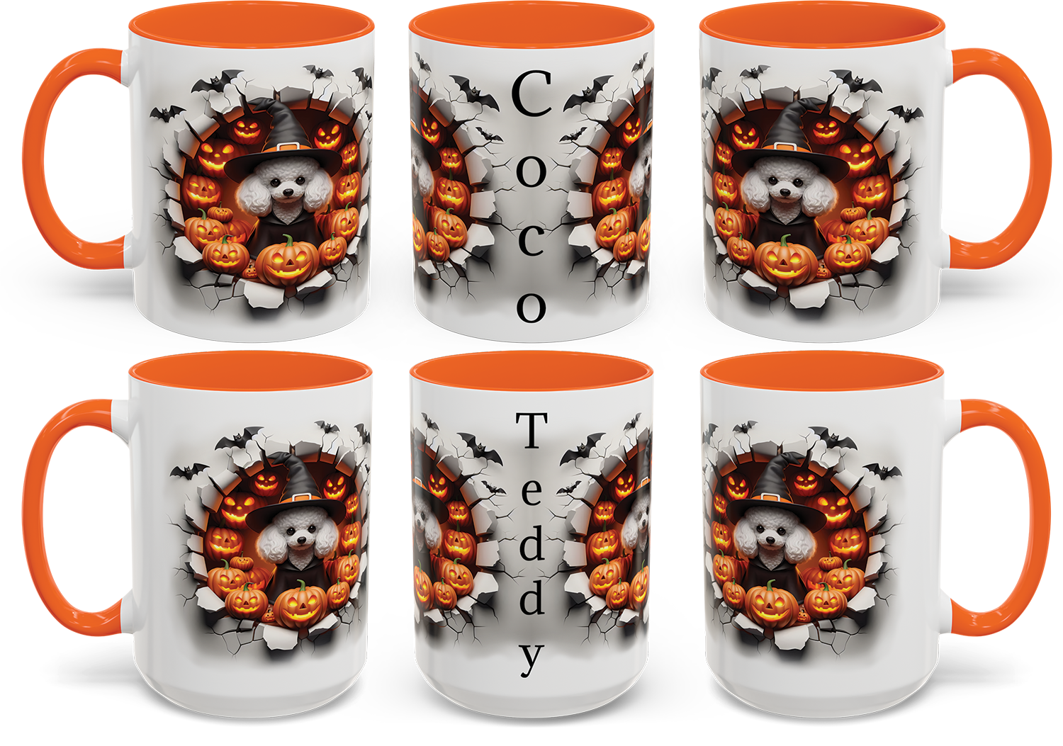 Personalized Halloween Poodle Coffee Mug - Cute Witch Dog with Jack-o'-Lanterns (11/15oz)