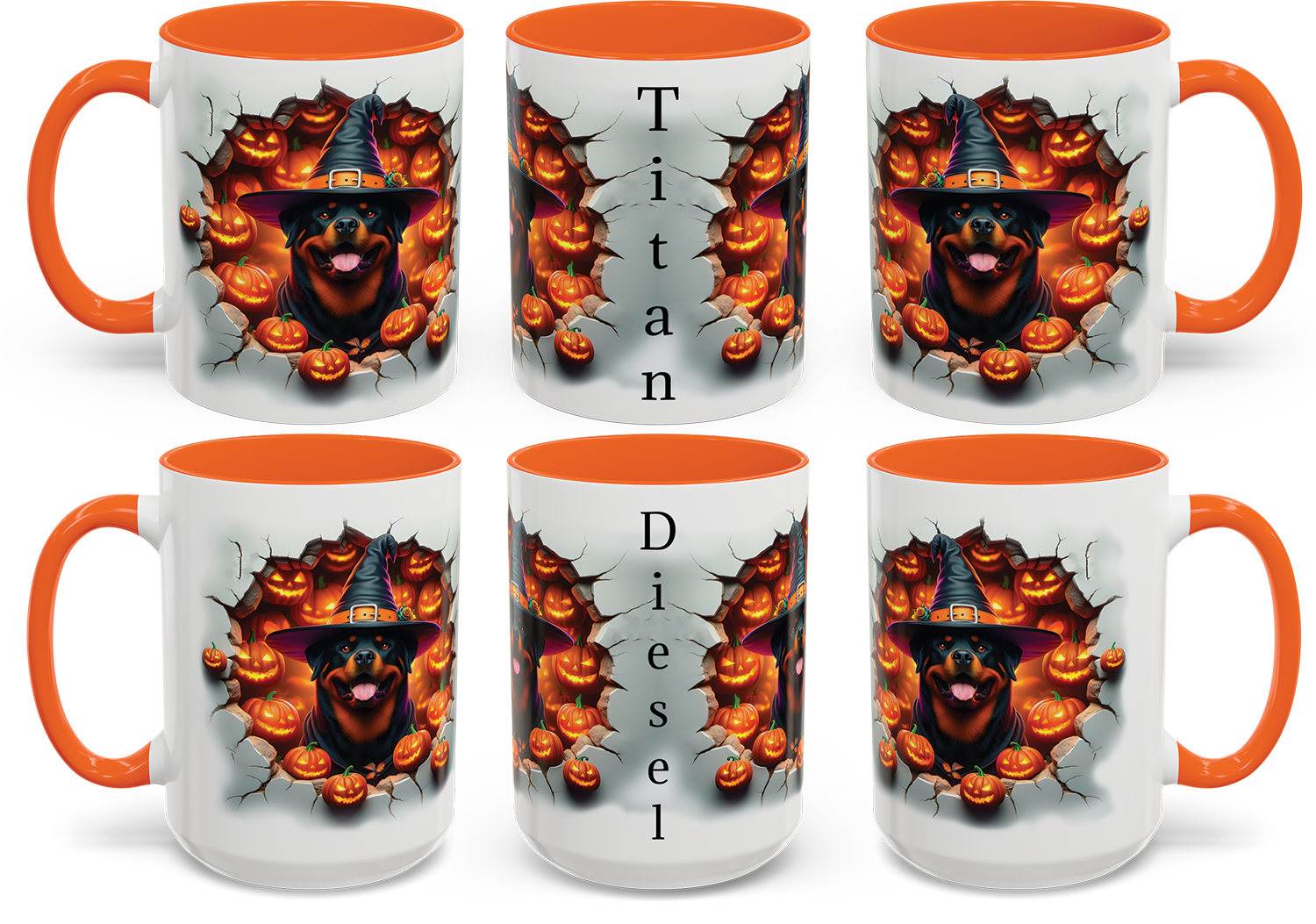 Halloween Rottweiler Coffee Mug – Pumpkin Witch Hat Accent Mug (11/15oz)
