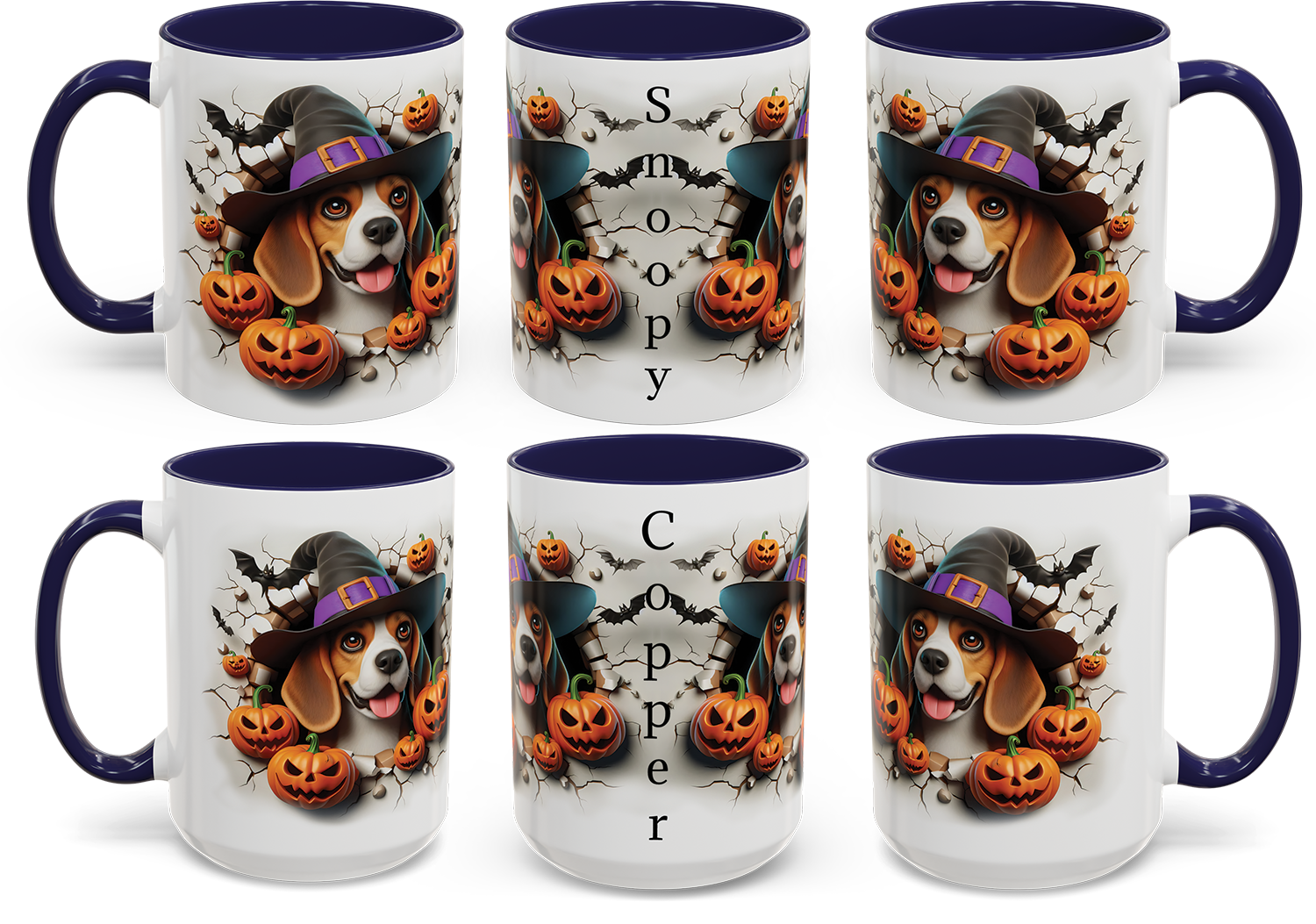 Personalized Halloween Coffee Mug — Beagle in Witch Hat with Pumpkins (11/15oz)