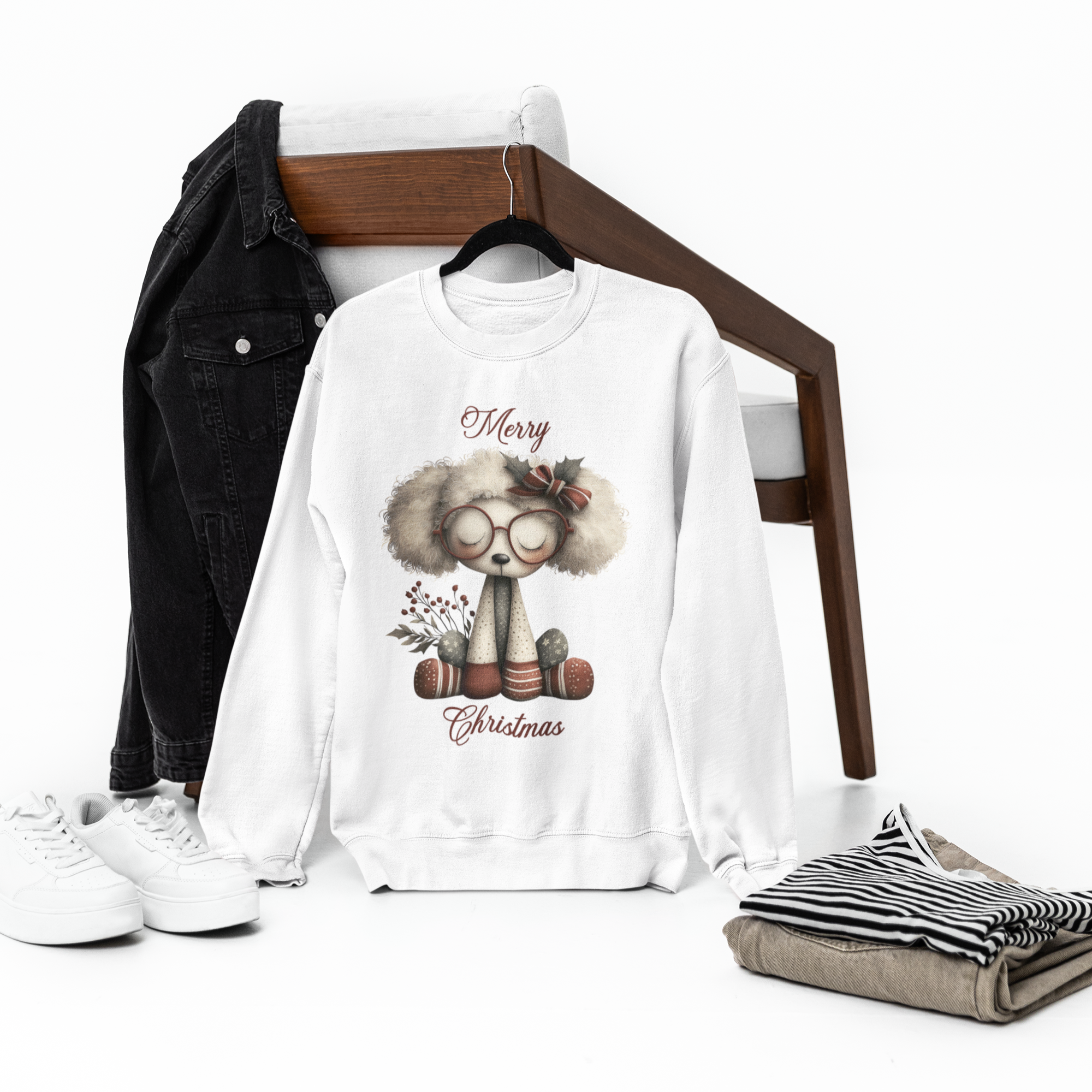 Cute Dog with Glasses 'Merry Christmas' Holiday Graphic