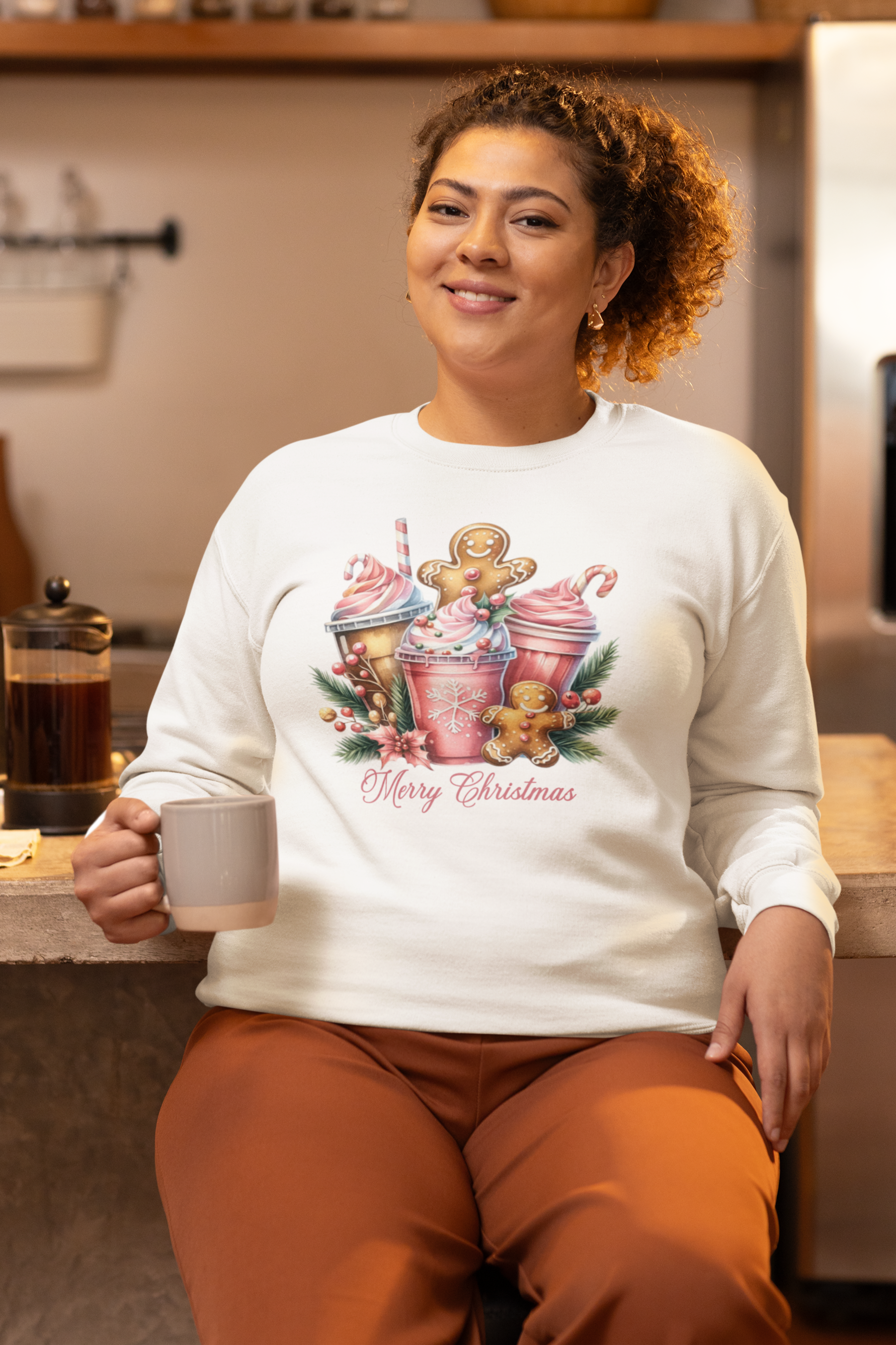 Crewneck Sweatshirt — Festive Gingerbread & Holiday Milkshake Graphic