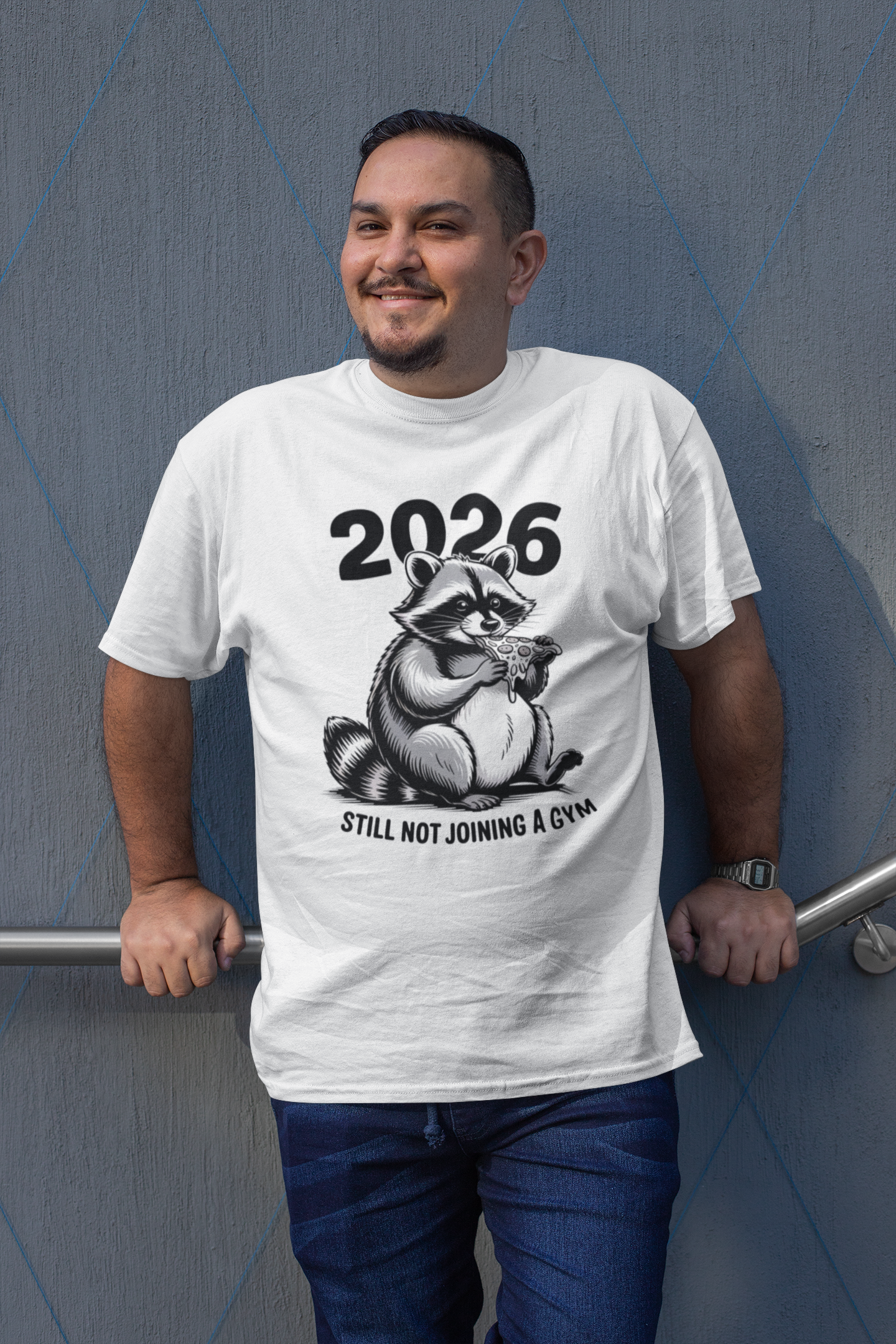 2026 Raccoon Funny Graphic T-Shirt — “Still Not Joining a Gym” New Year Shirt