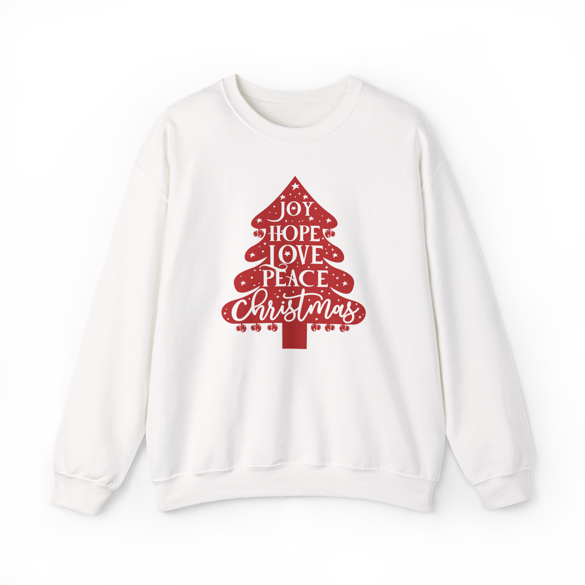 Christmas Tree Sweatshirt – Joy Hope Love Peace Holiday Crewneck