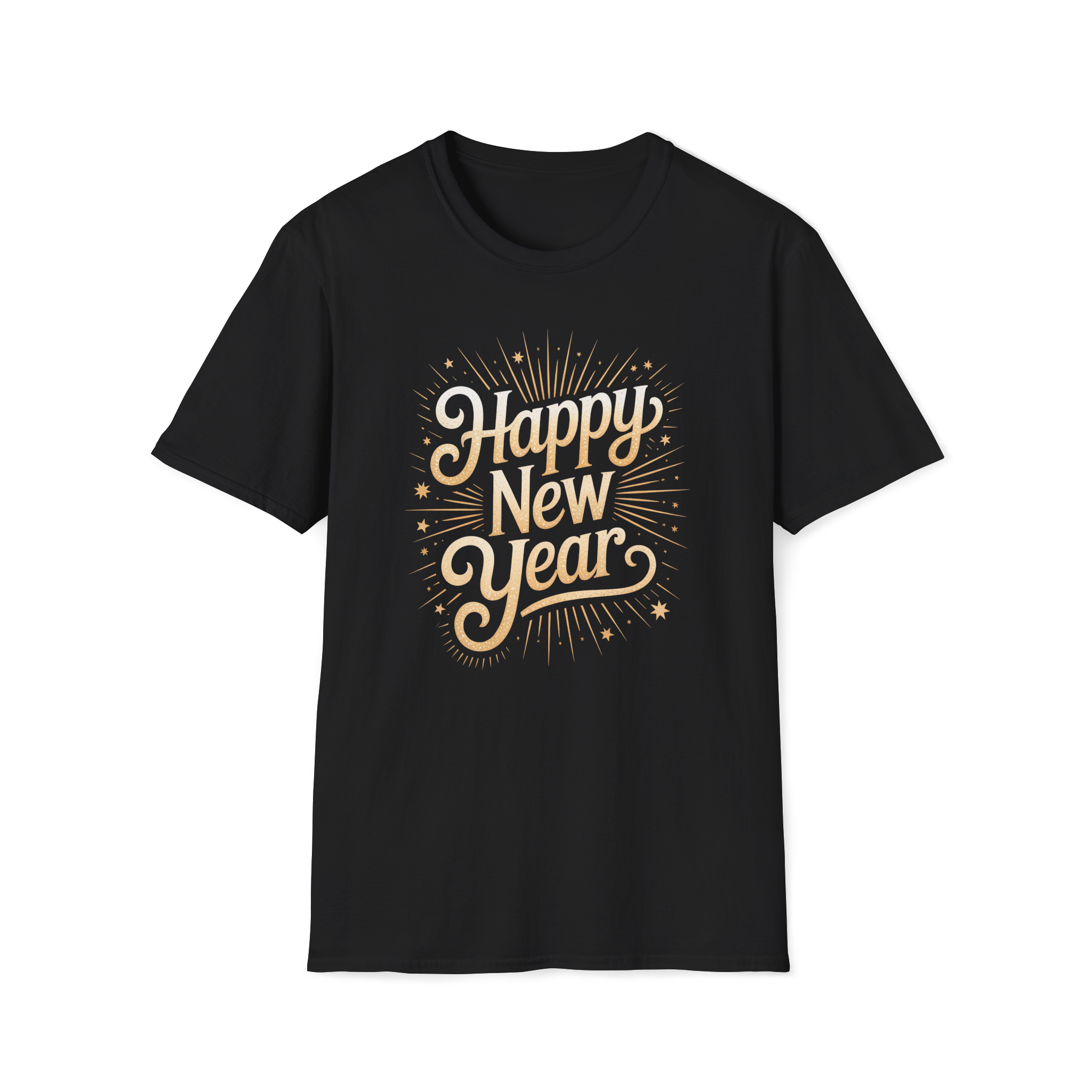 Happy New Year T-Shirt — Festive Gold Firework Typography Tee
