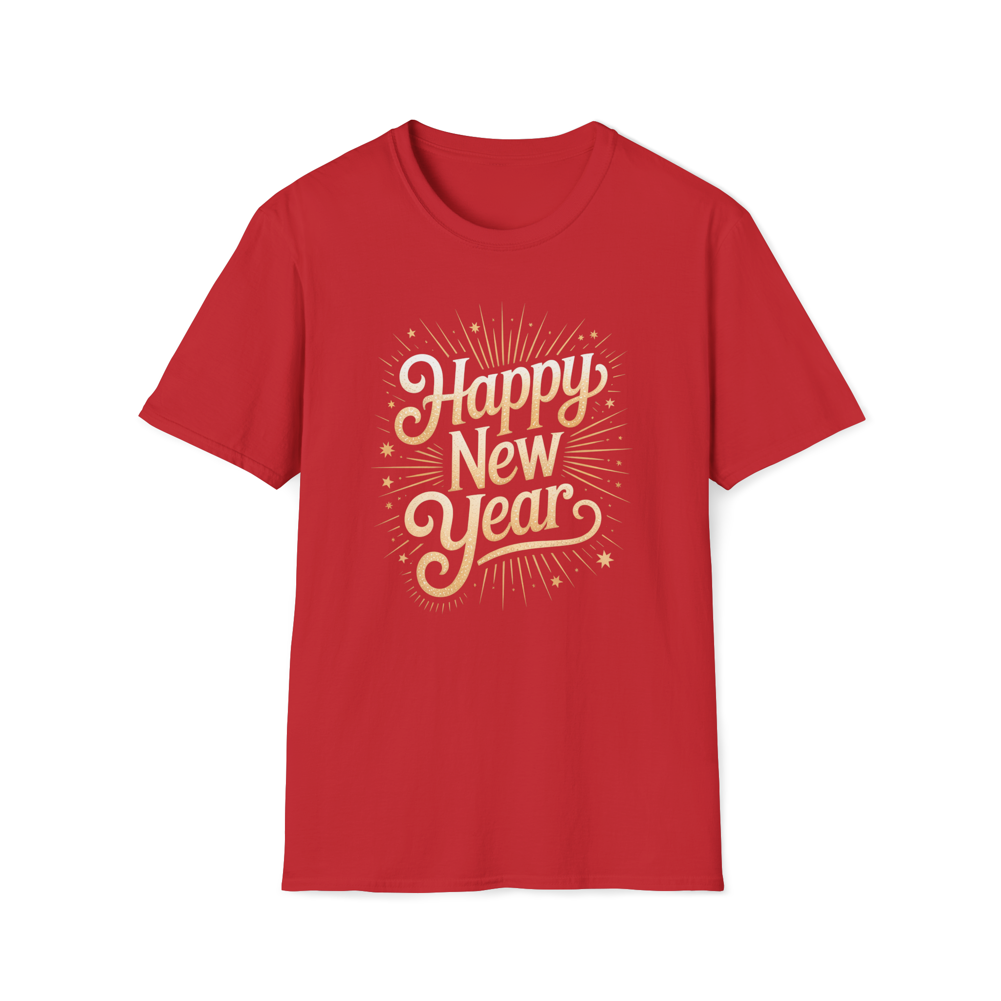 Happy New Year T-Shirt — Festive Gold Firework Typography Tee
