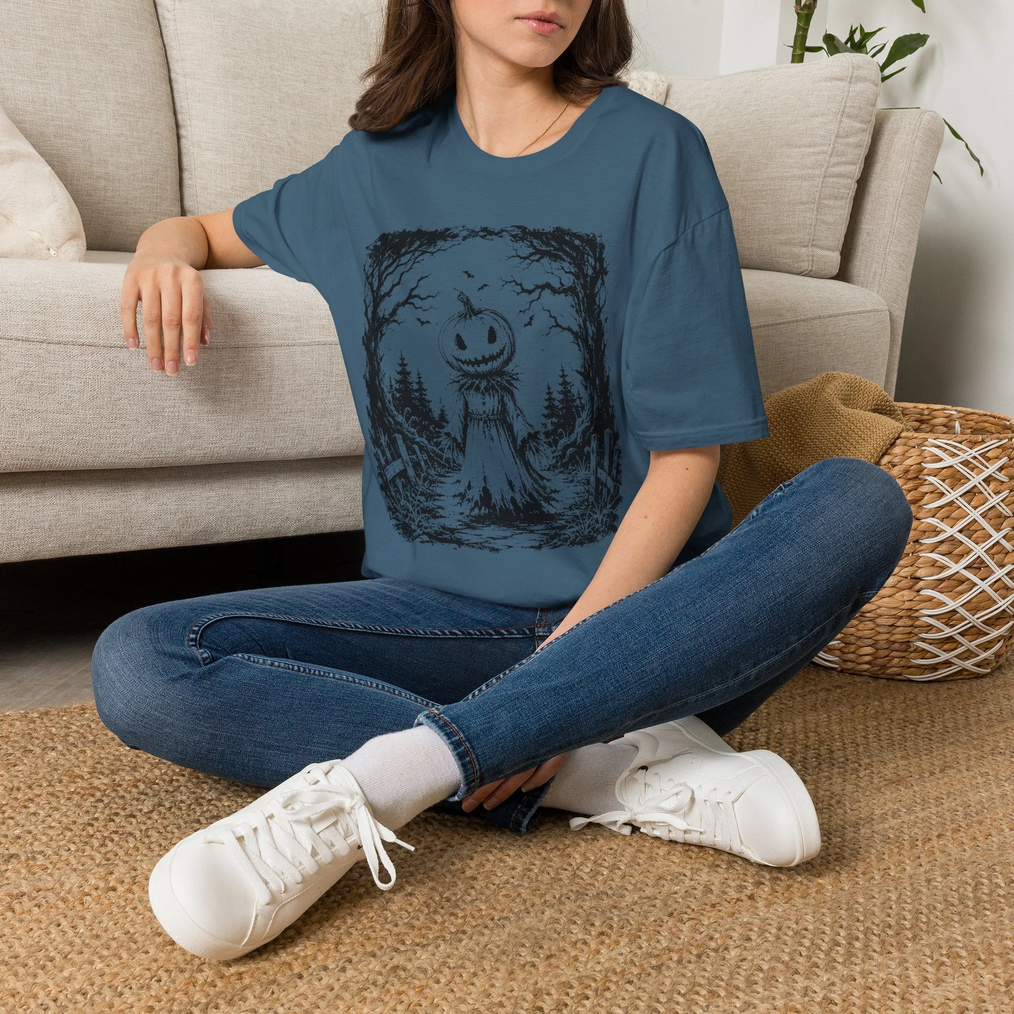 Halloween Pumpkin ScareCrow In Forest T-Shirt Version 2