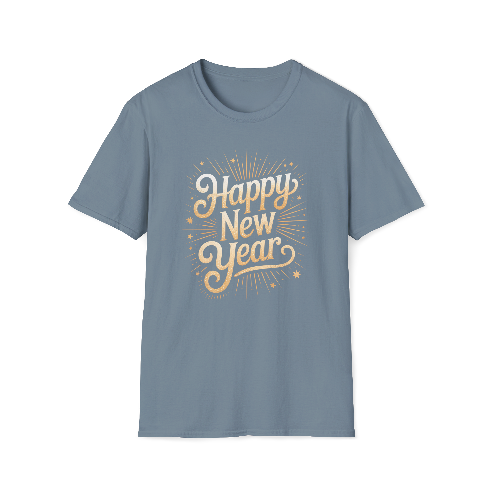 Happy New Year T-Shirt — Festive Gold Firework Typography Tee