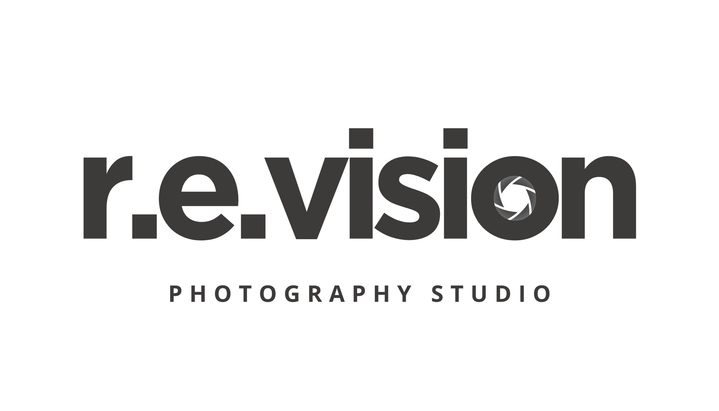 Logo for revizion photography studio with the word 'revision' in bold gray letters and 'PHOTOGRAPHY STUDIO' in smaller uppercase letters underneath.