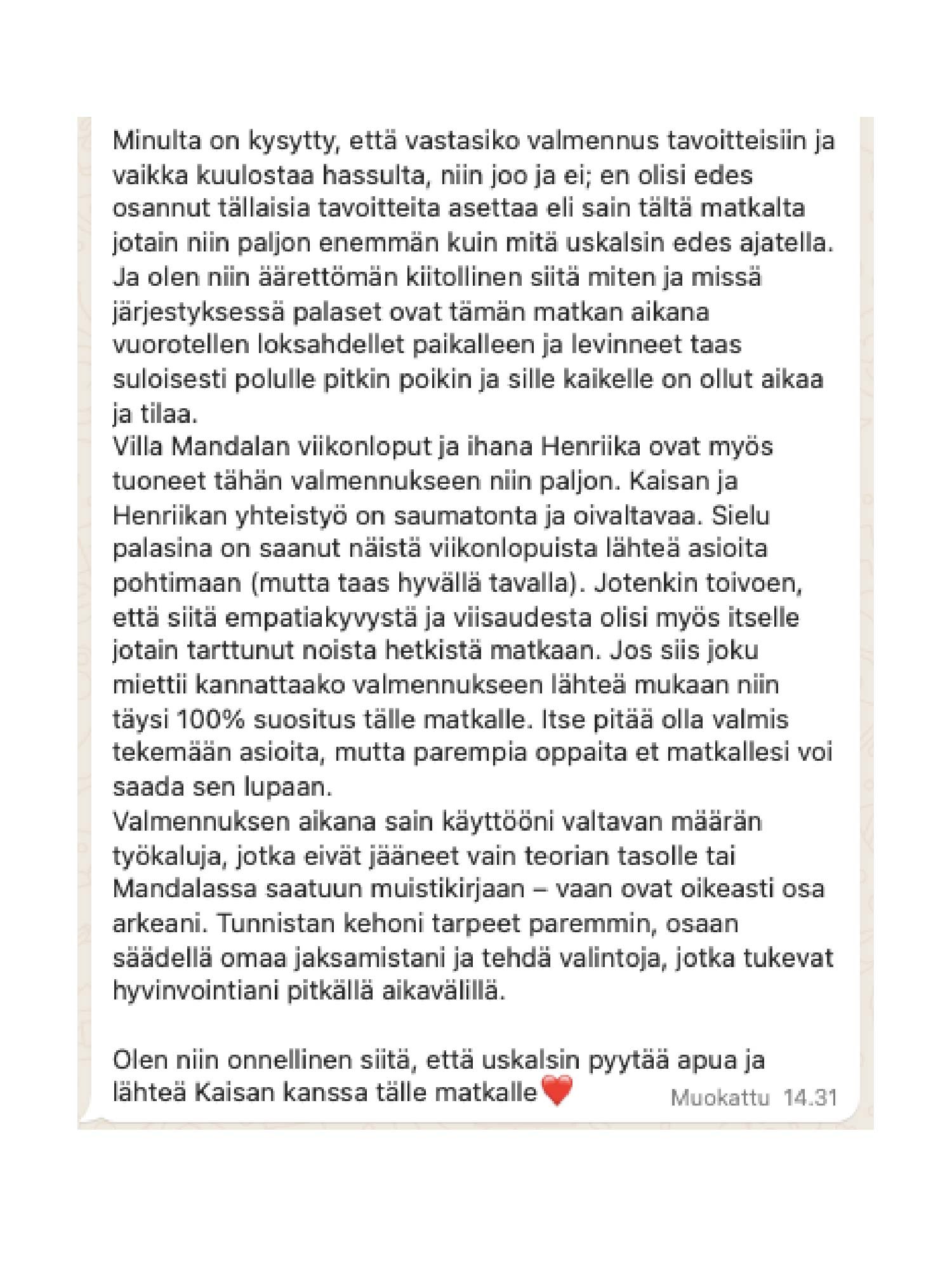 Tekstiviesti keskustelusta, jossa kirjoitetaan matkasta ja harjoittelusta, sekä kiitoksesta ja toiveesta matkalle lähtöön.