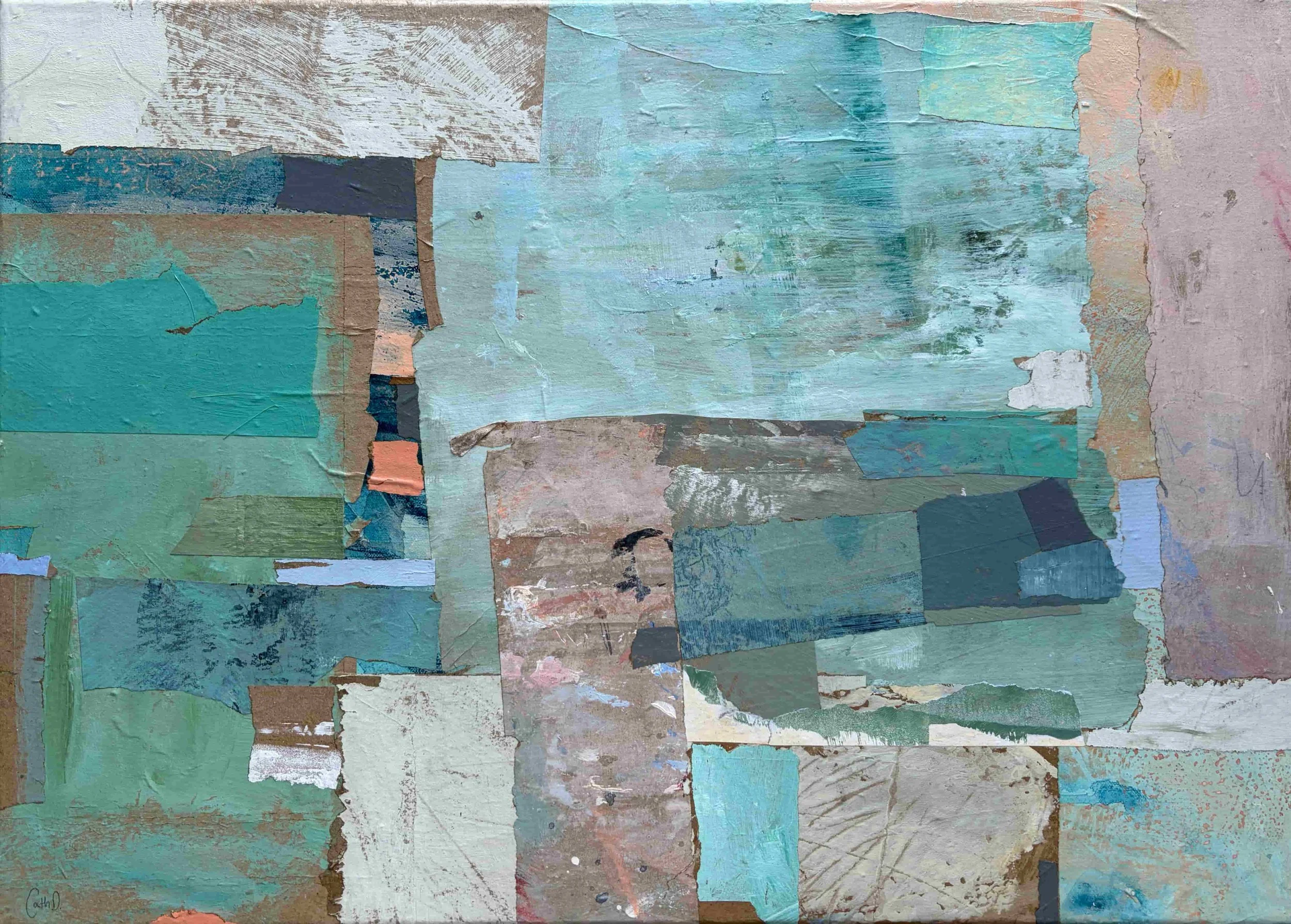 Mysteries, Yes (2026). Recycled painted paper and acrylic on canvas. 70 × 50 cm. €660