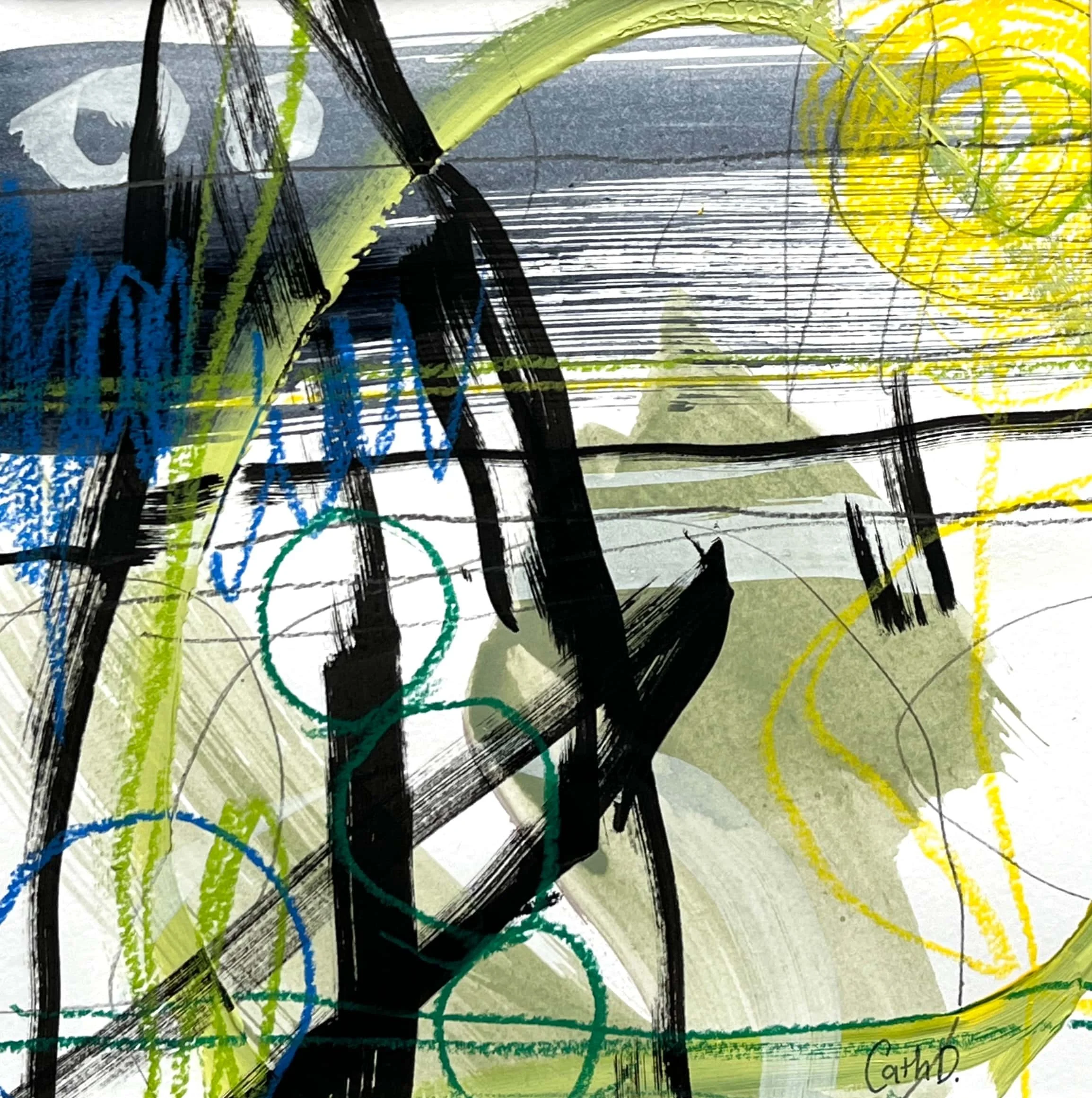 Landlines 14 (2024). Mixed media on paper. 19.5 x 19.5cm. Mounted in a 30 x 30cm white passe-partout. Available. €135.