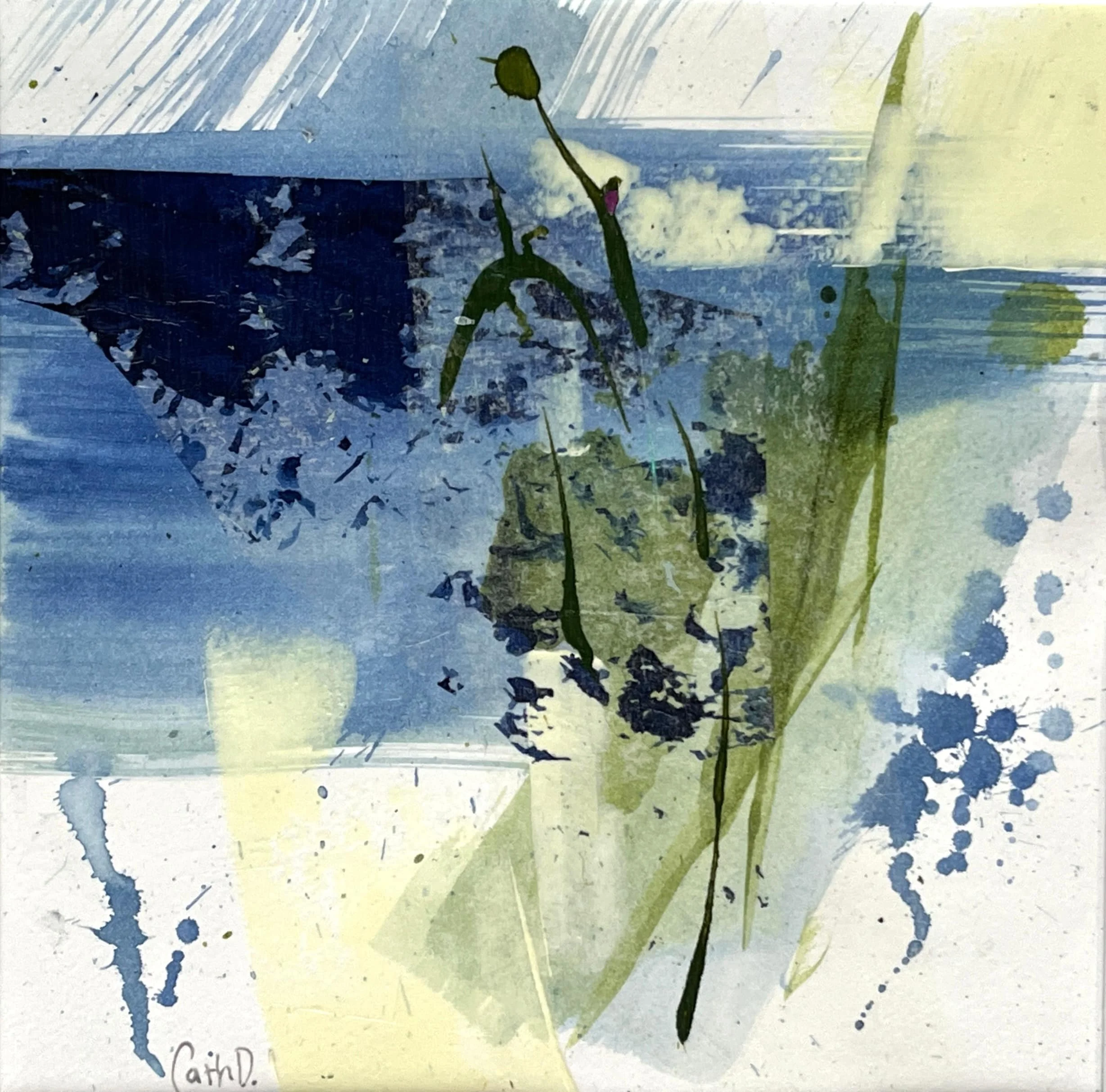 Along The Porthgwara Path 3 (2024). Mixed media on paper. 19.5 x 19.5cm and mounted in a 30 x 30cm white passe-partout. Available. €85.