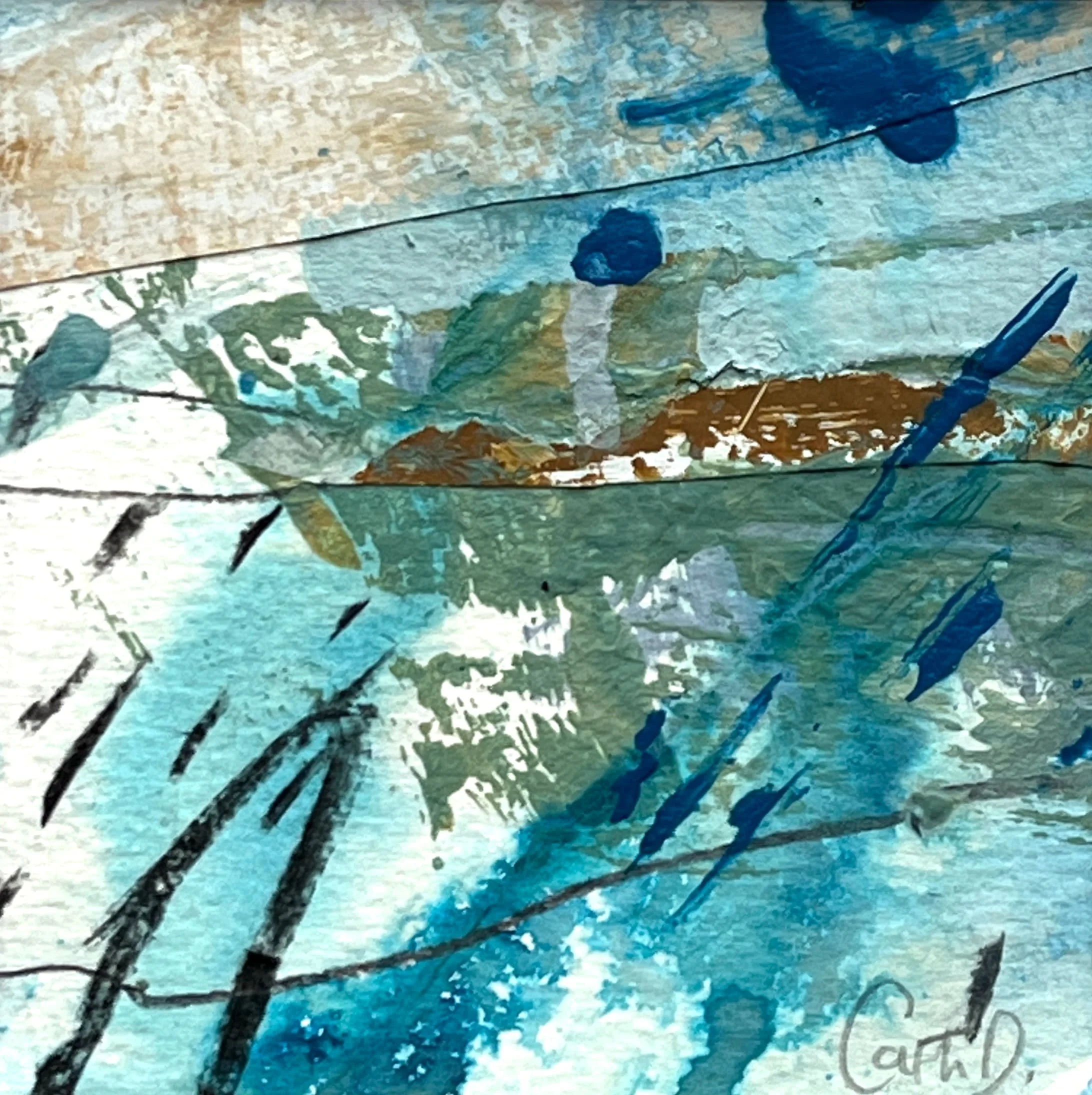 Through Wind & Rain (2024). Mixed media on paper. 9.5 x 9.5cm, mounted in a 20 x 20cm white passe-partout. Available. €40.