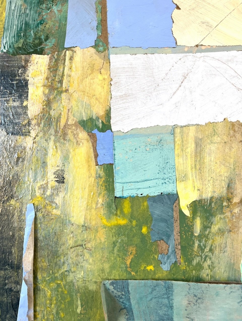 These are crops from a work in progress in my studio at the moment. 

I haven&rsquo;t worked with greens and yellows in quite some time. They feel so different to terracottas and peaches. This artwork is making me crave a walk in a lush forest! 

Wha