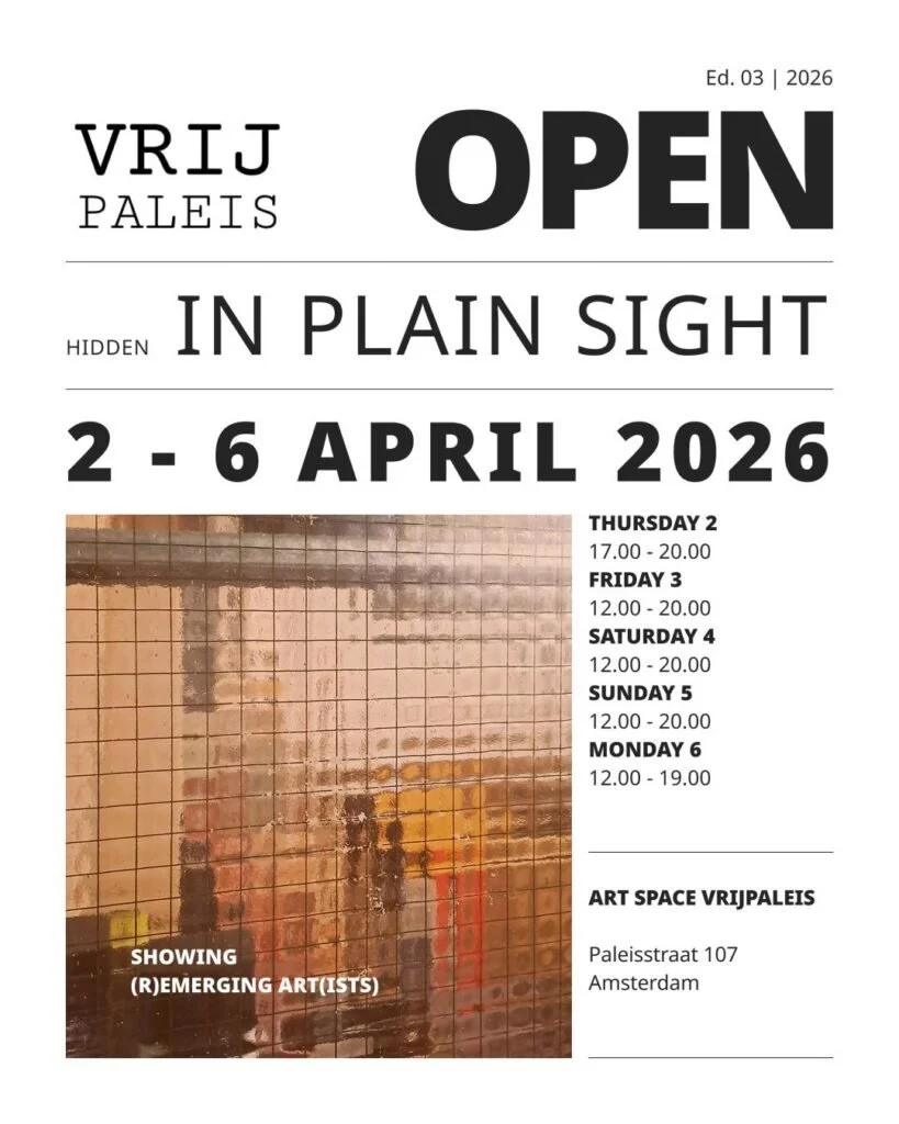 I&rsquo;ll be at @vrijpaleis in Amsterdam this afternoon for the last day of our &ldquo;Hidden in Plain Sight&rdquo; exhibition. 

Come in for a chat with the artists and enjoy a diverse display of paintings, photography, sculpture, installations, an