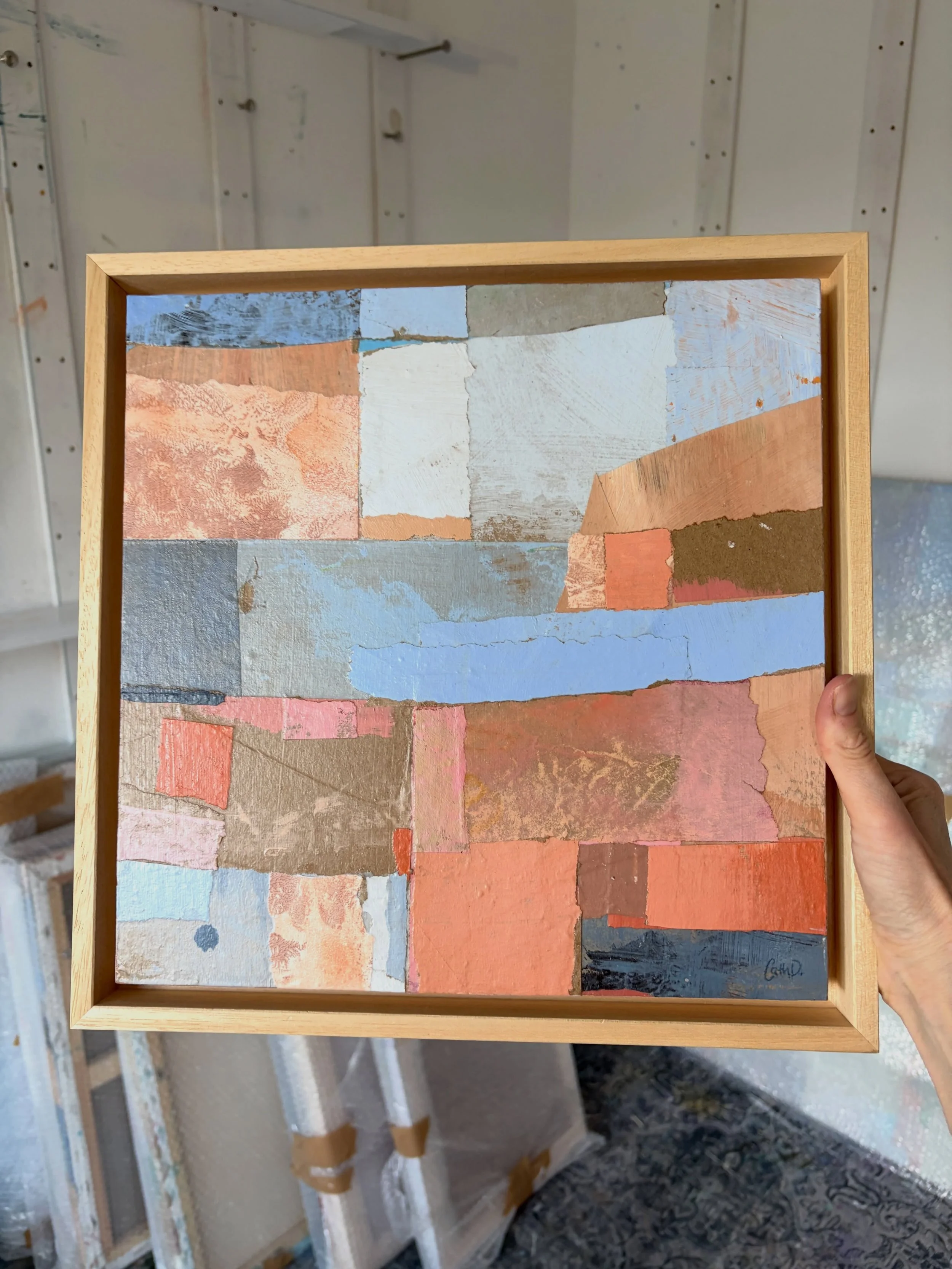 &ldquo;What If We Stay Open Anyway?&rdquo;
Mixed media on wood panel
30 x 30 cm

Soft, interwoven forms in greys, blues, and browns hold the composition, bringing a sense of calm and steadiness, while touches of pink and deep red move through the sur