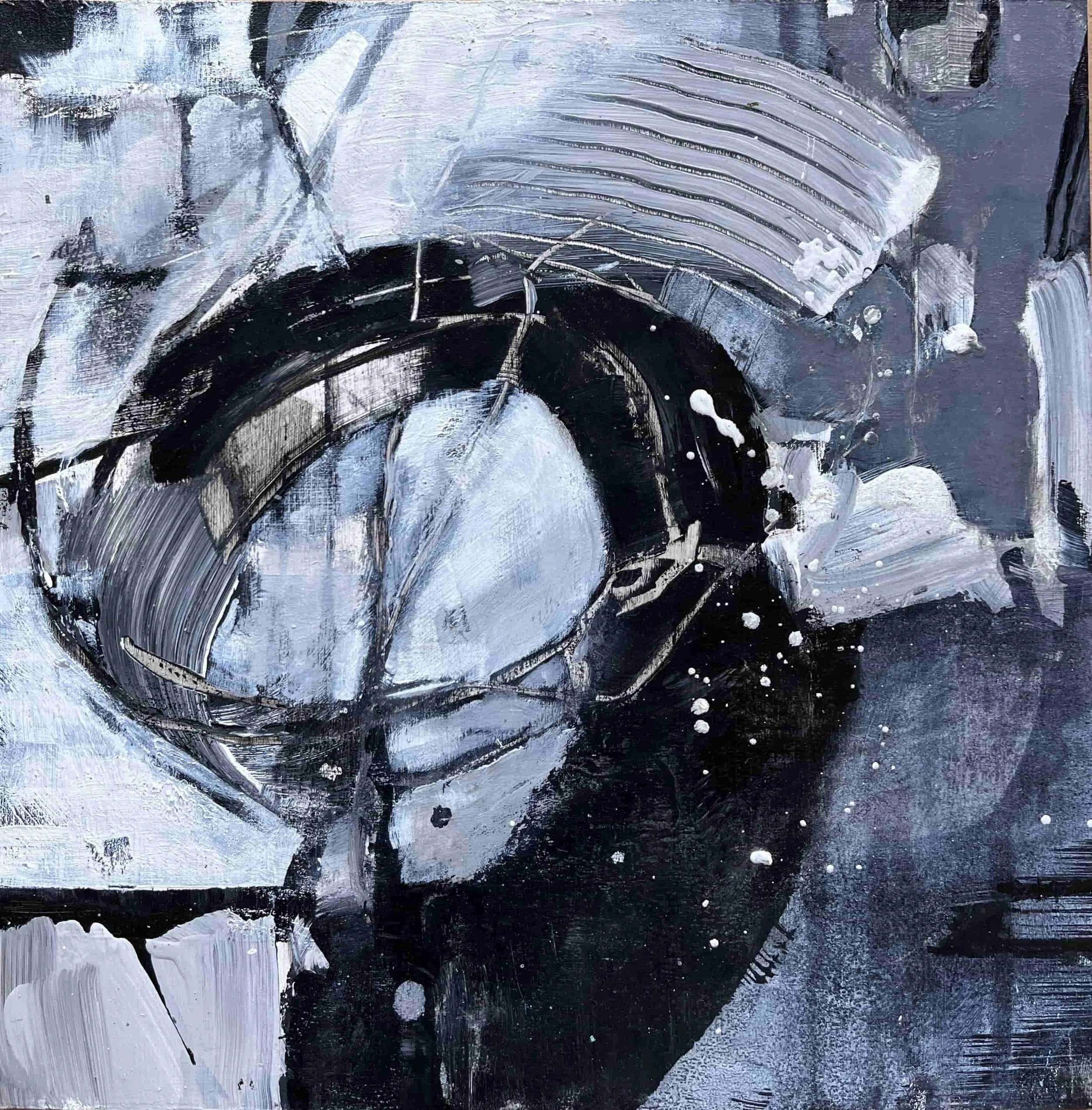 Riding The Waves of Fear (2024). Acrylic on wood panel. 30 x 30cm. SOLD.